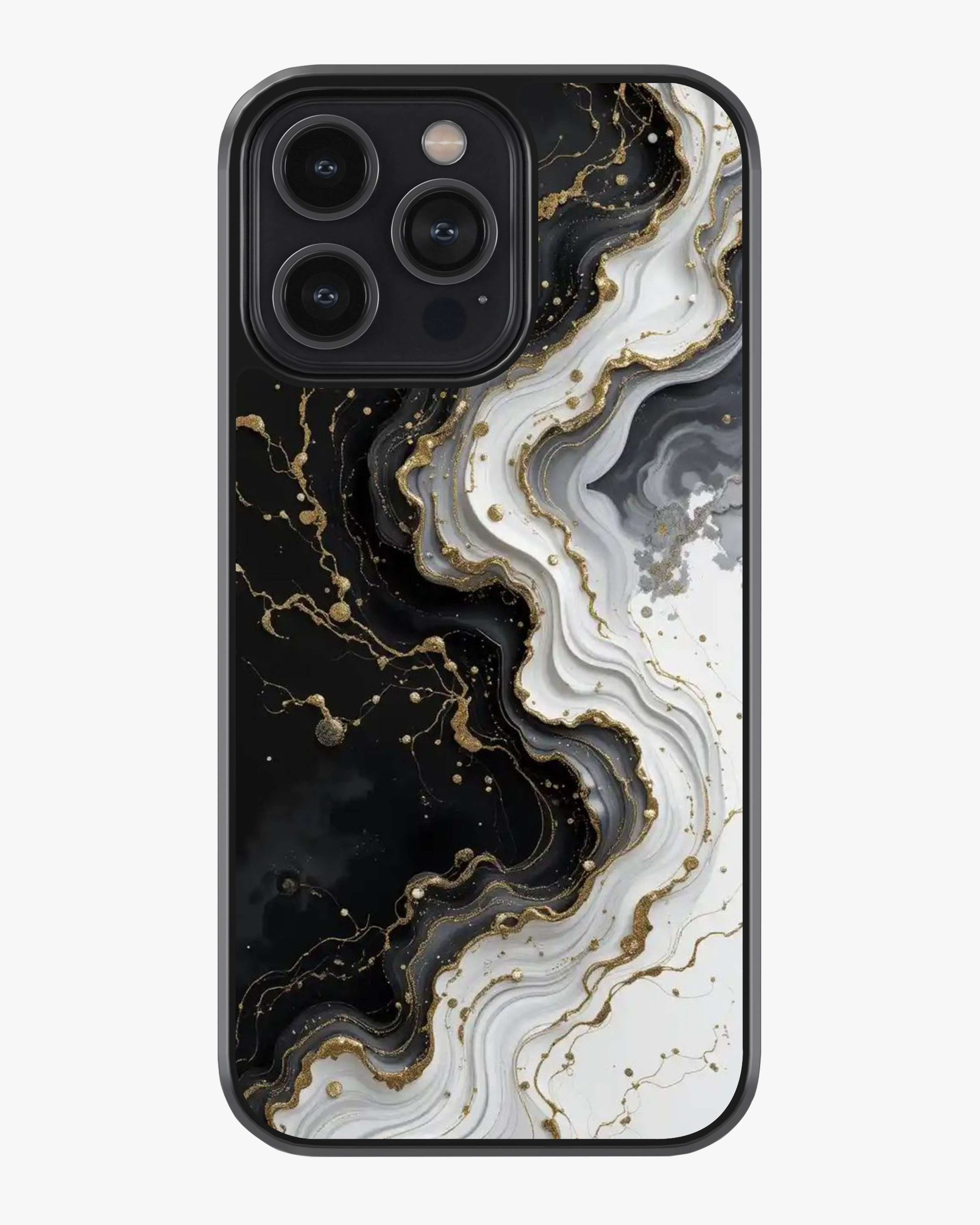 Noir Elegance – Black White Gold Luxury Marble Case Cover Glass Case