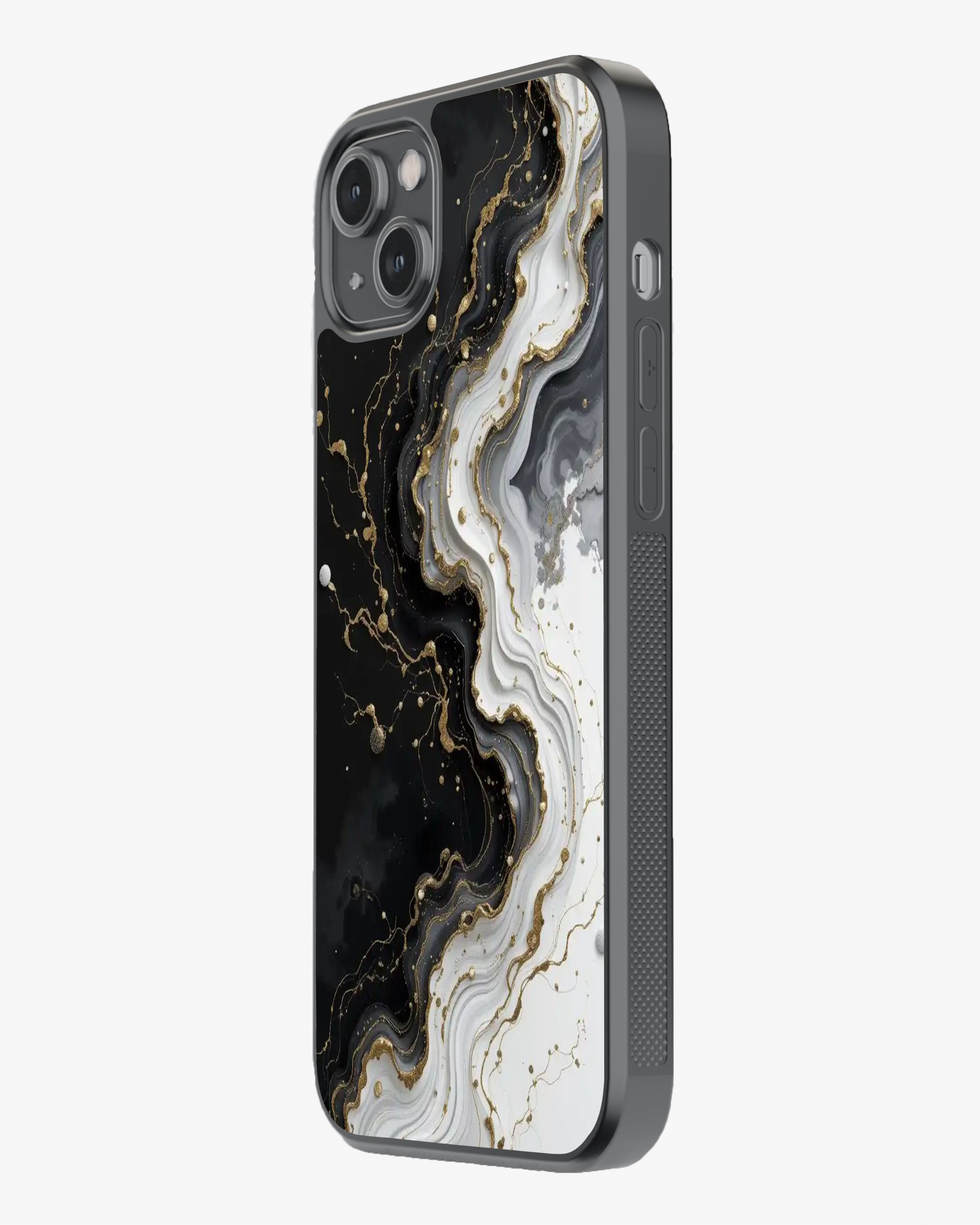 Noir Elegance – Black White Gold Luxury Marble Case Cover Glass Case