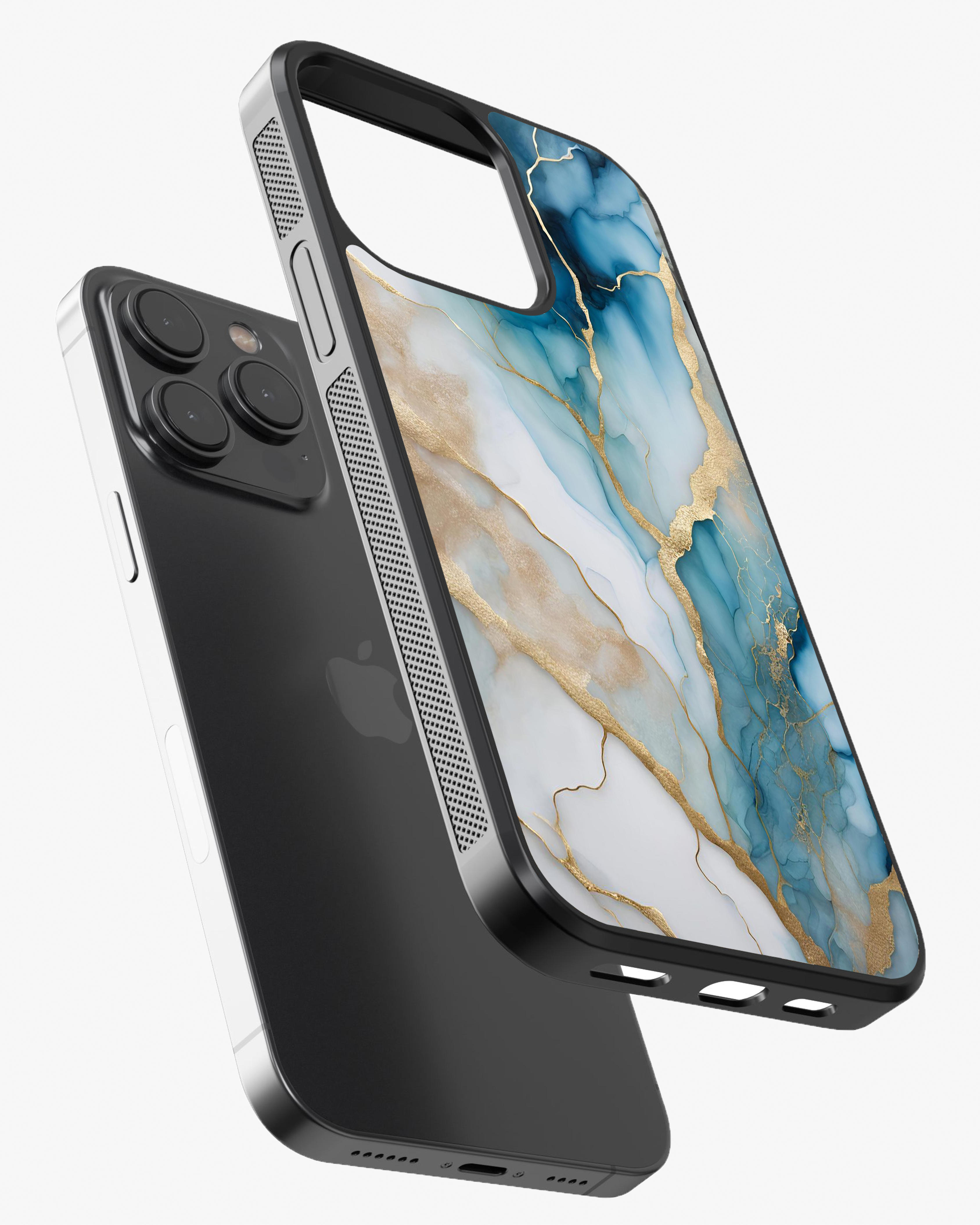 Ocean Luxe – Blue & Gold Luxury Marble Case Cover Glass Case