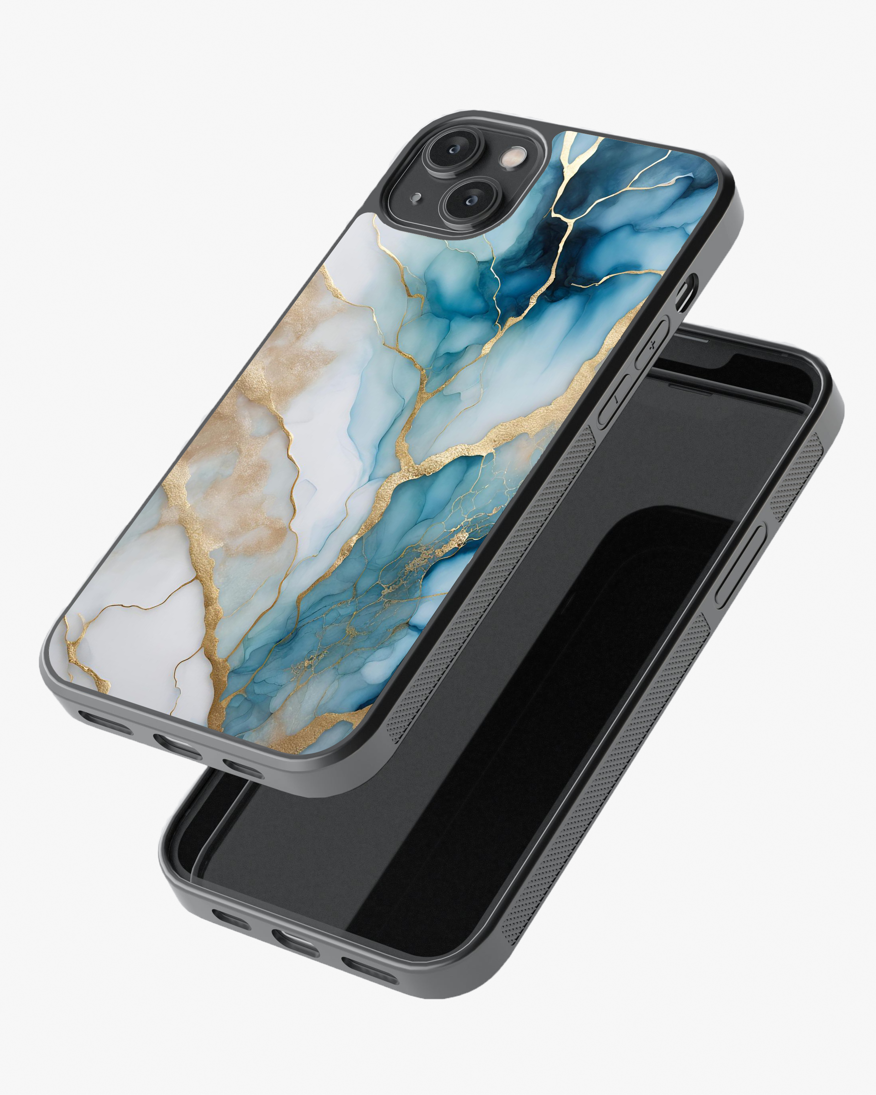 Ocean Luxe – Blue & Gold Luxury Marble Case Cover Glass Case