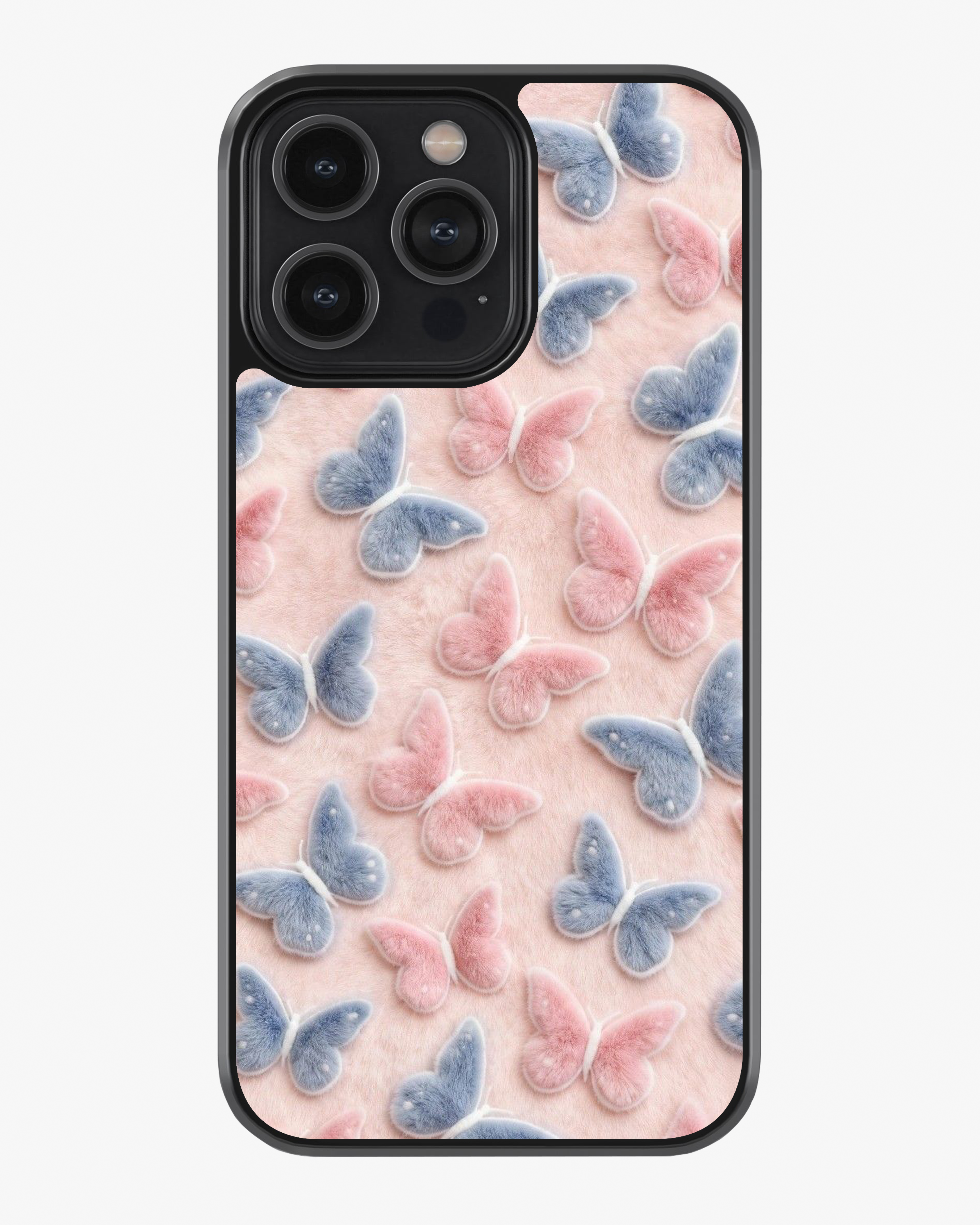 Pastel Butterfly Dream – Soft 3D Plush Aesthetic Premium Case Cover Glass Case