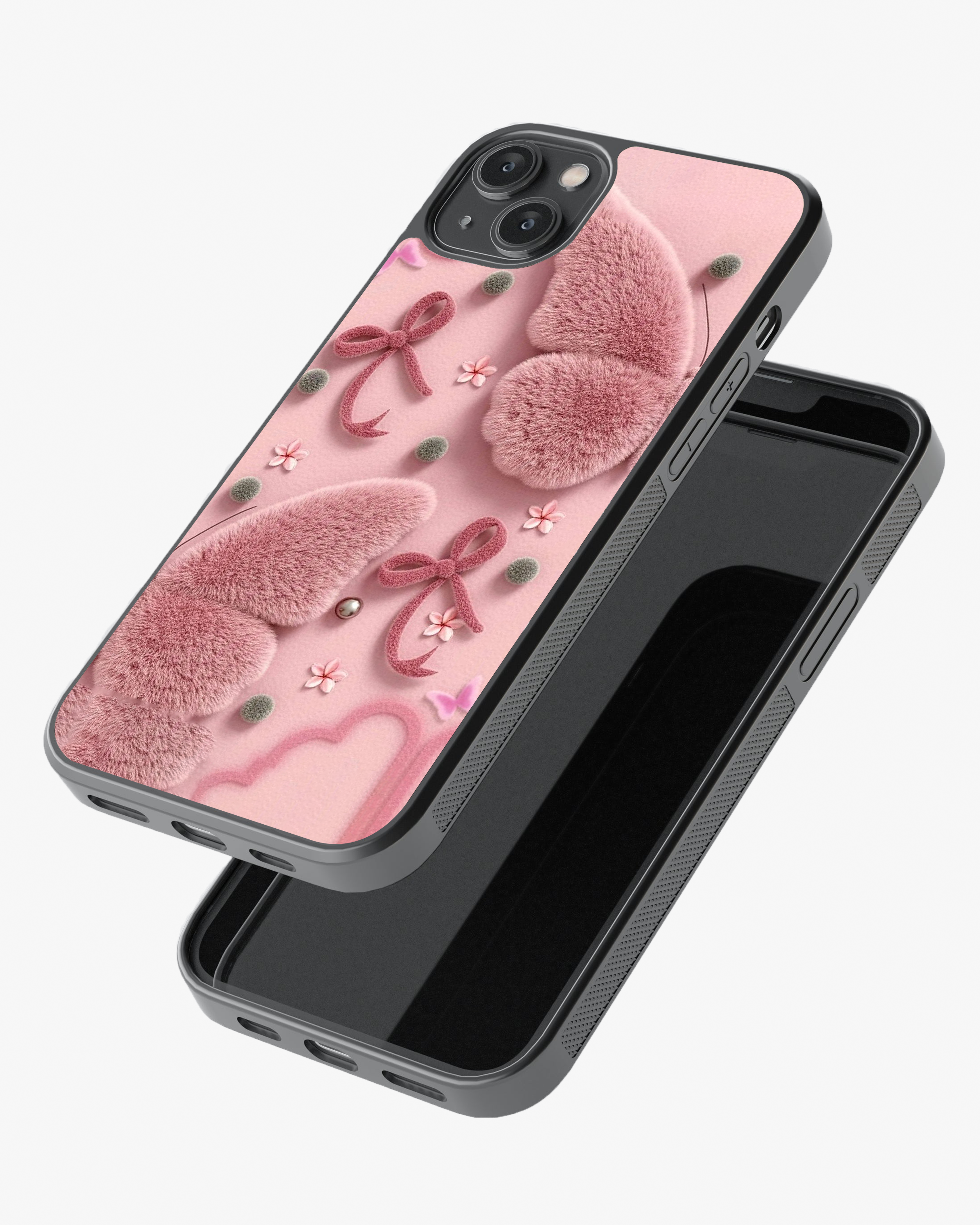 Pink Plush Butterfly & Bow Aesthetic Premium Case Cover Glass Case