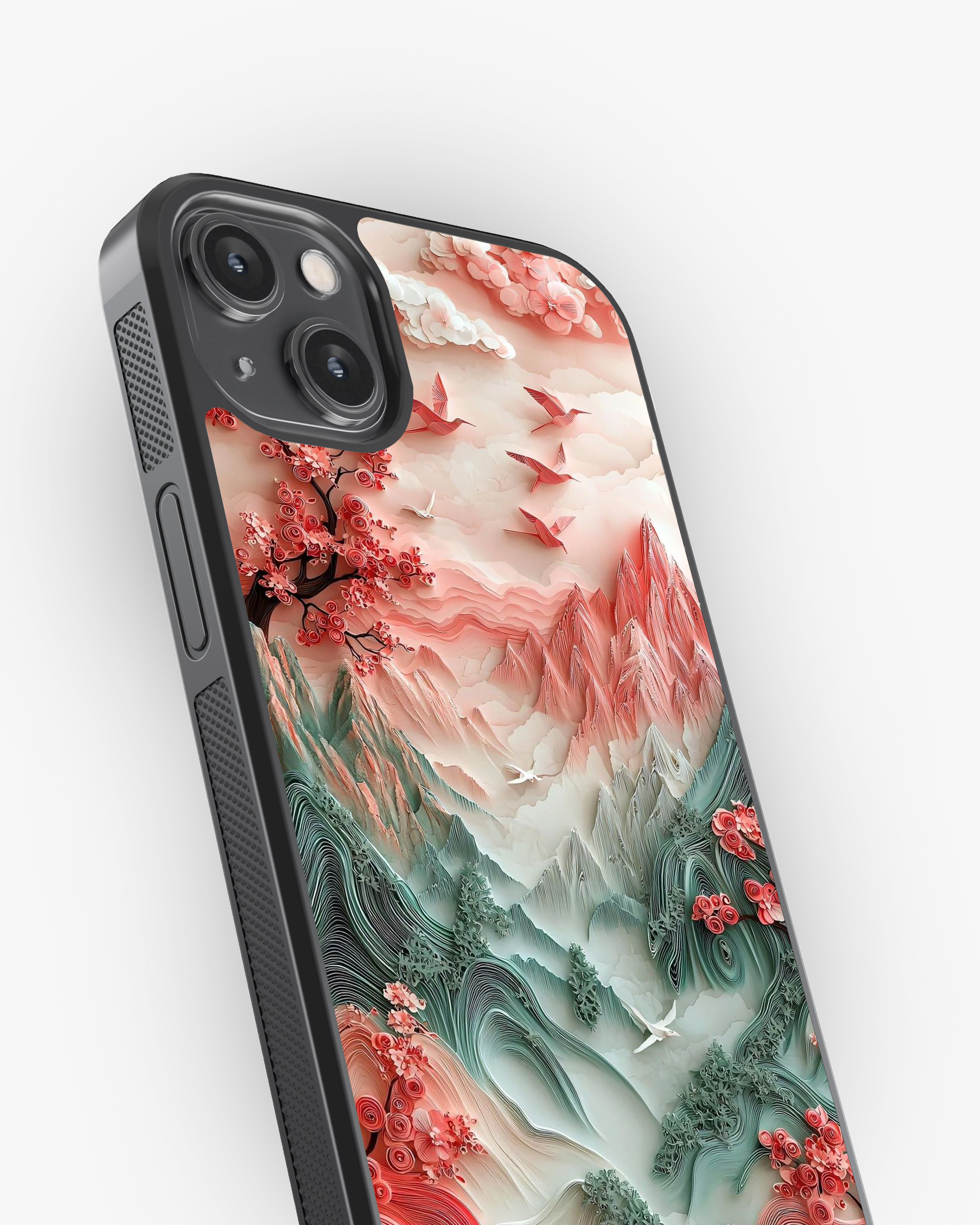 3D Cherry Blossom Mountain Case Cover Glass Case