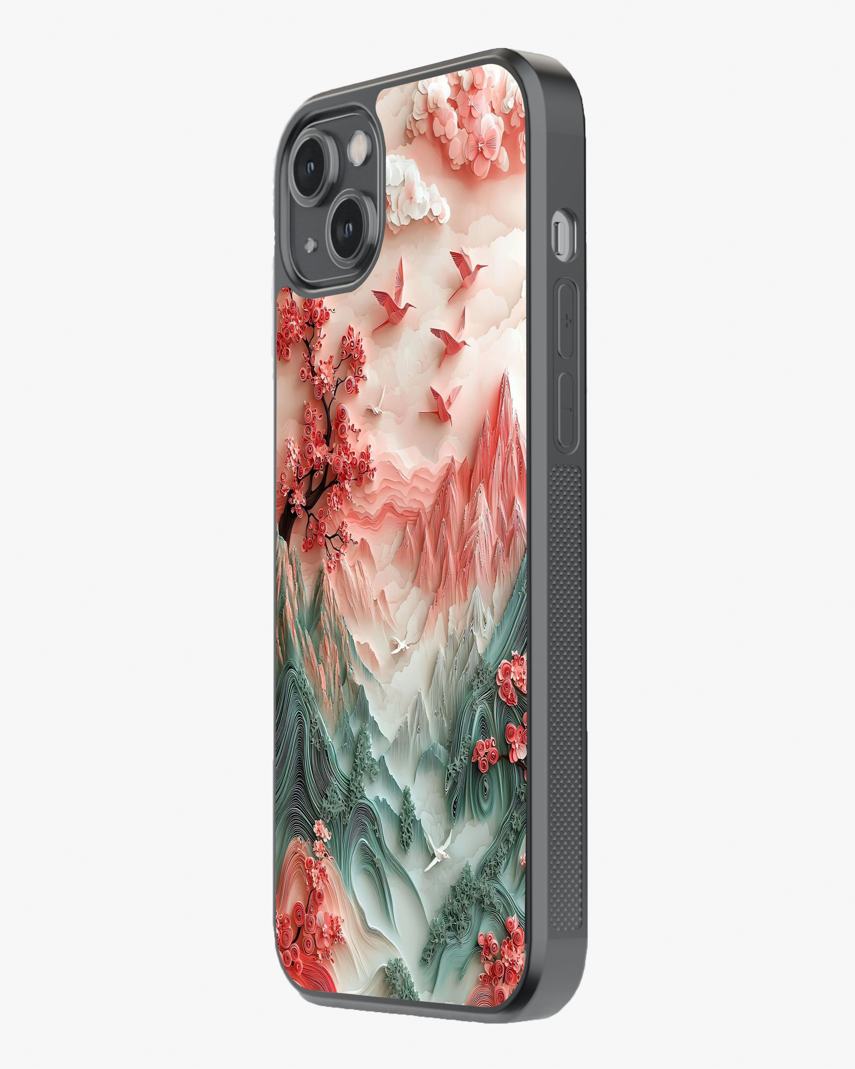 3D Cherry Blossom Mountain Case Cover Glass Case