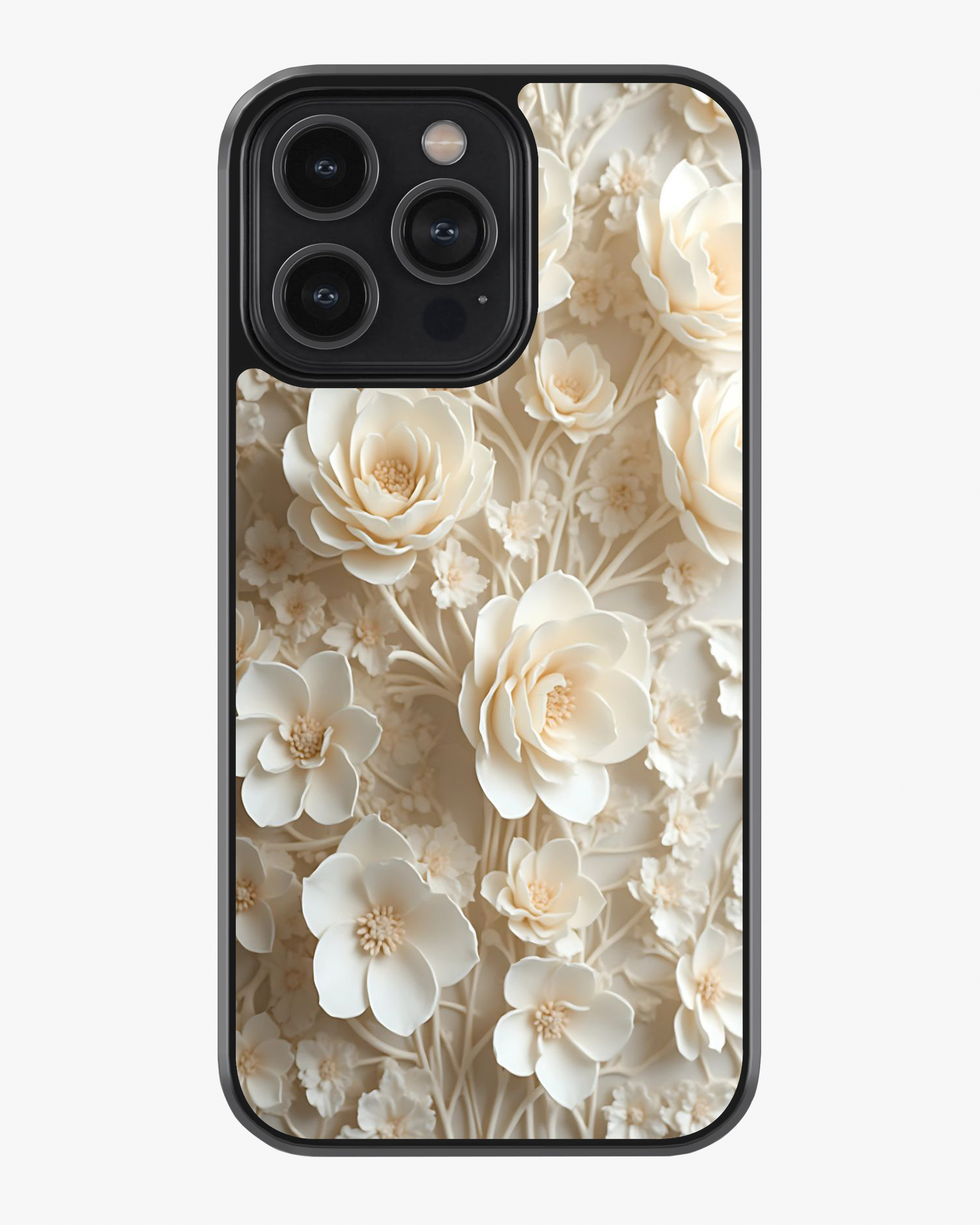 Elegant Ivory 3D Floral Case Cover Glass Case