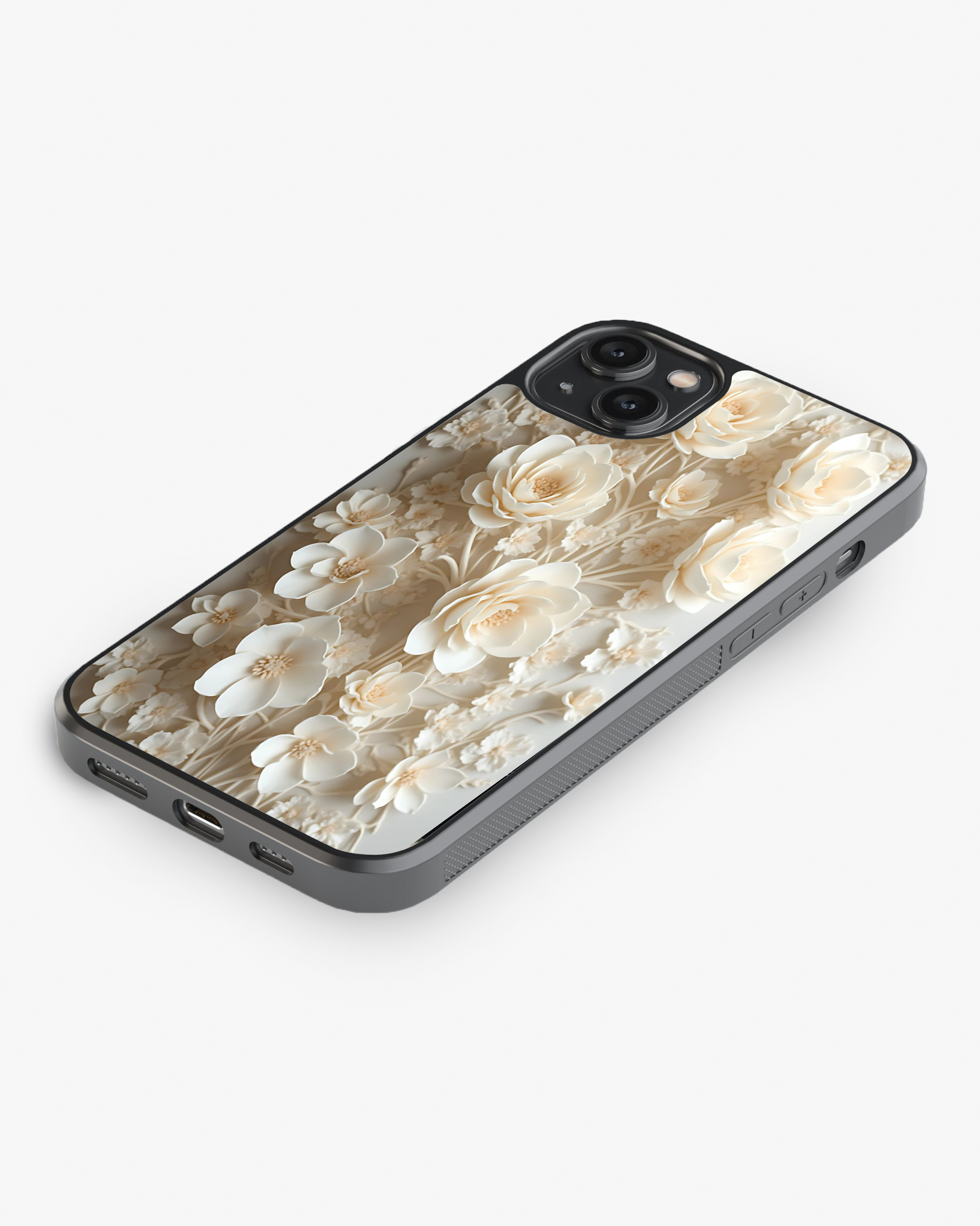 Elegant Ivory 3D Floral Case Cover Glass Case