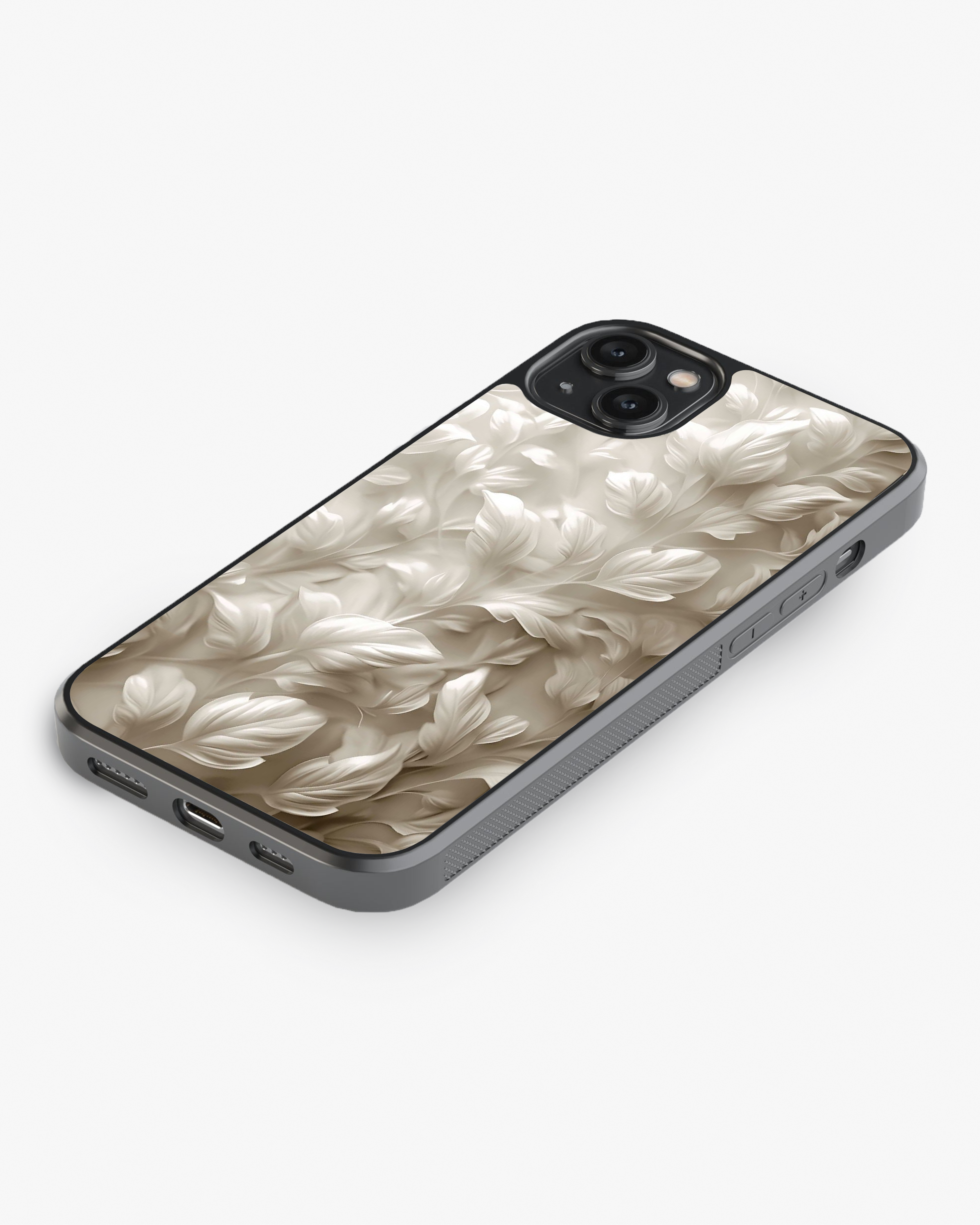 Premium White Leaf Texture Case Cover Glass Case