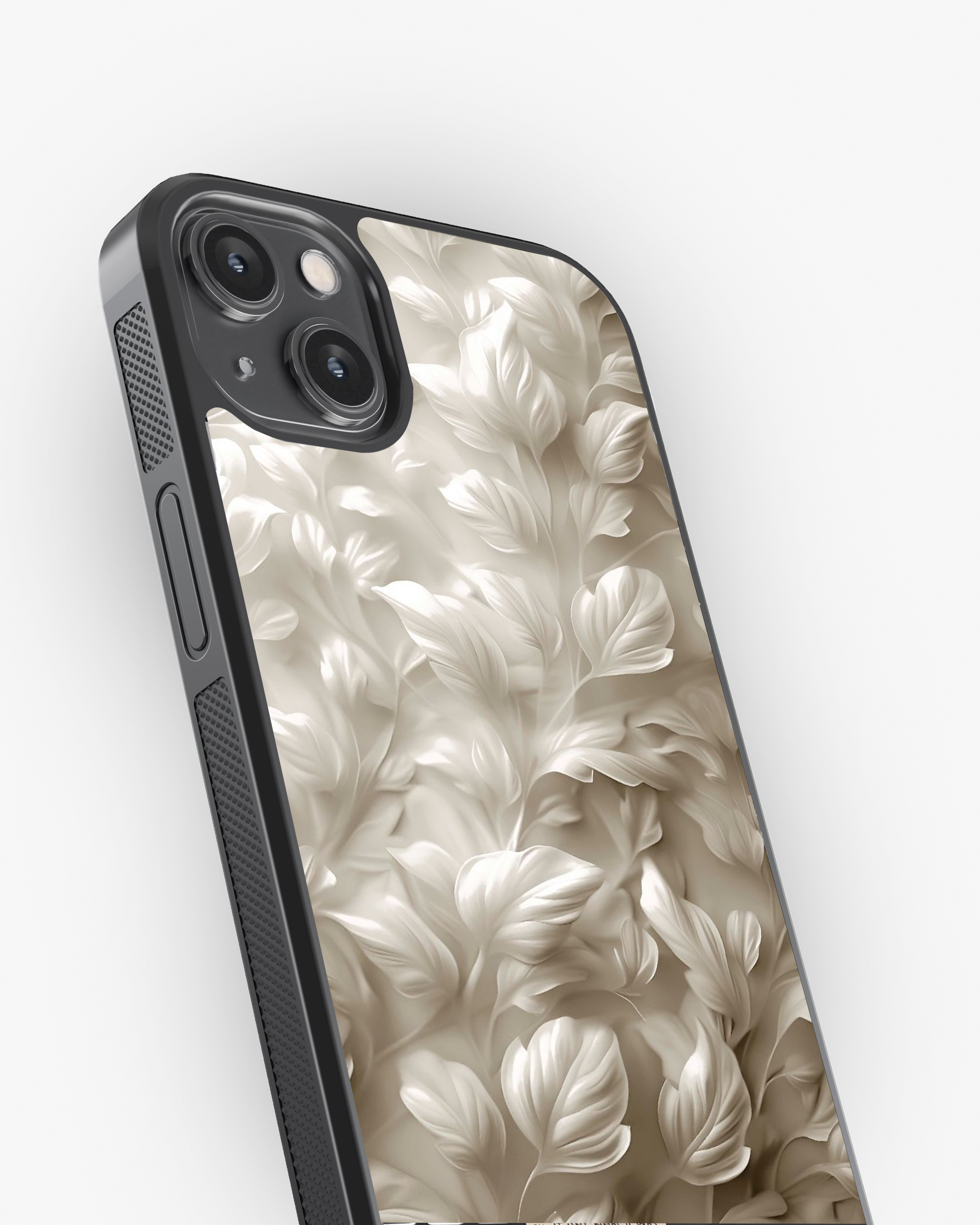 Premium White Leaf Texture Case Cover Glass Case