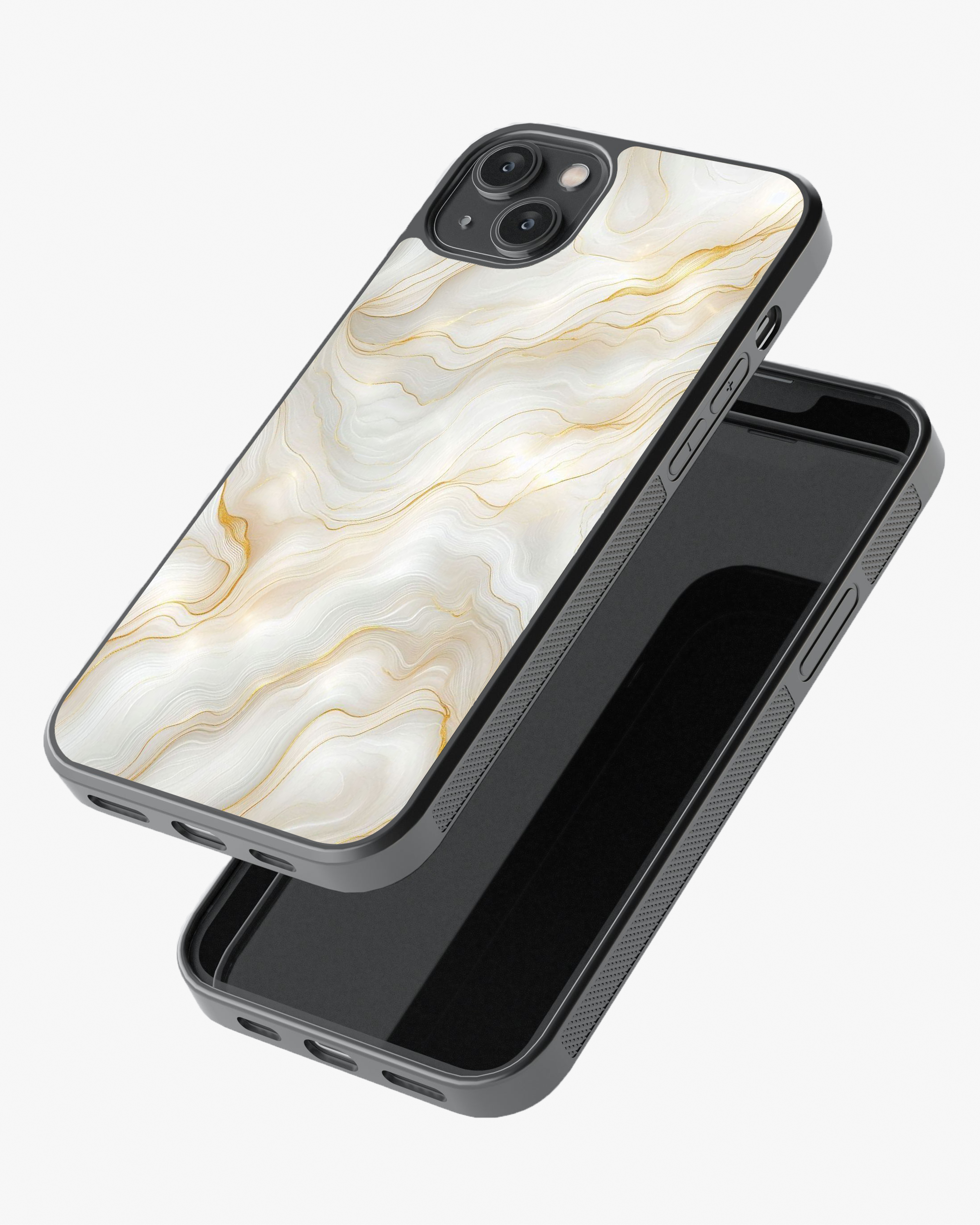 Luxury White Marble Gold Line Case Cover Glass Case