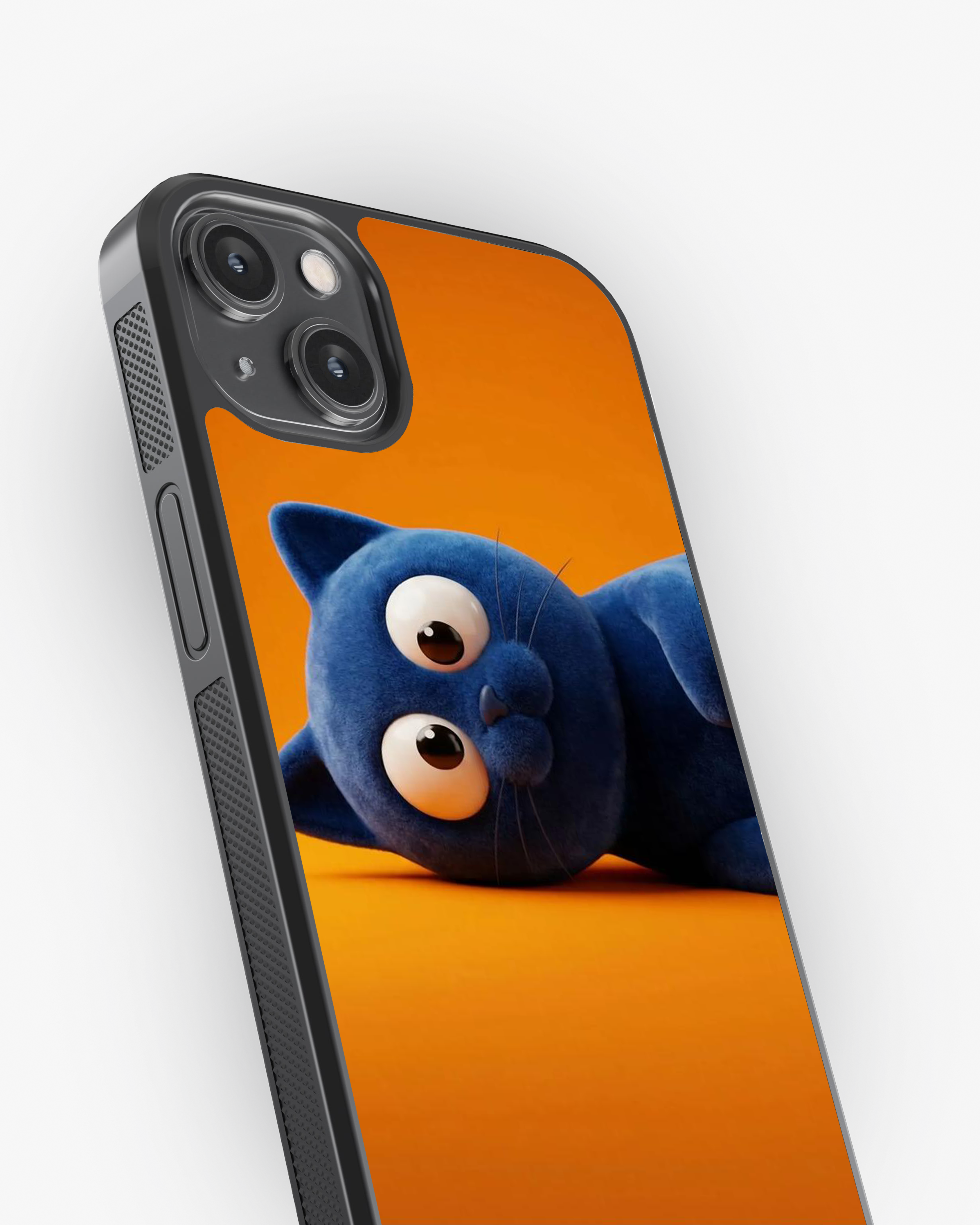 Cute Blue Cat Vibe – Orange Pop Aesthetic Cover Glass Case