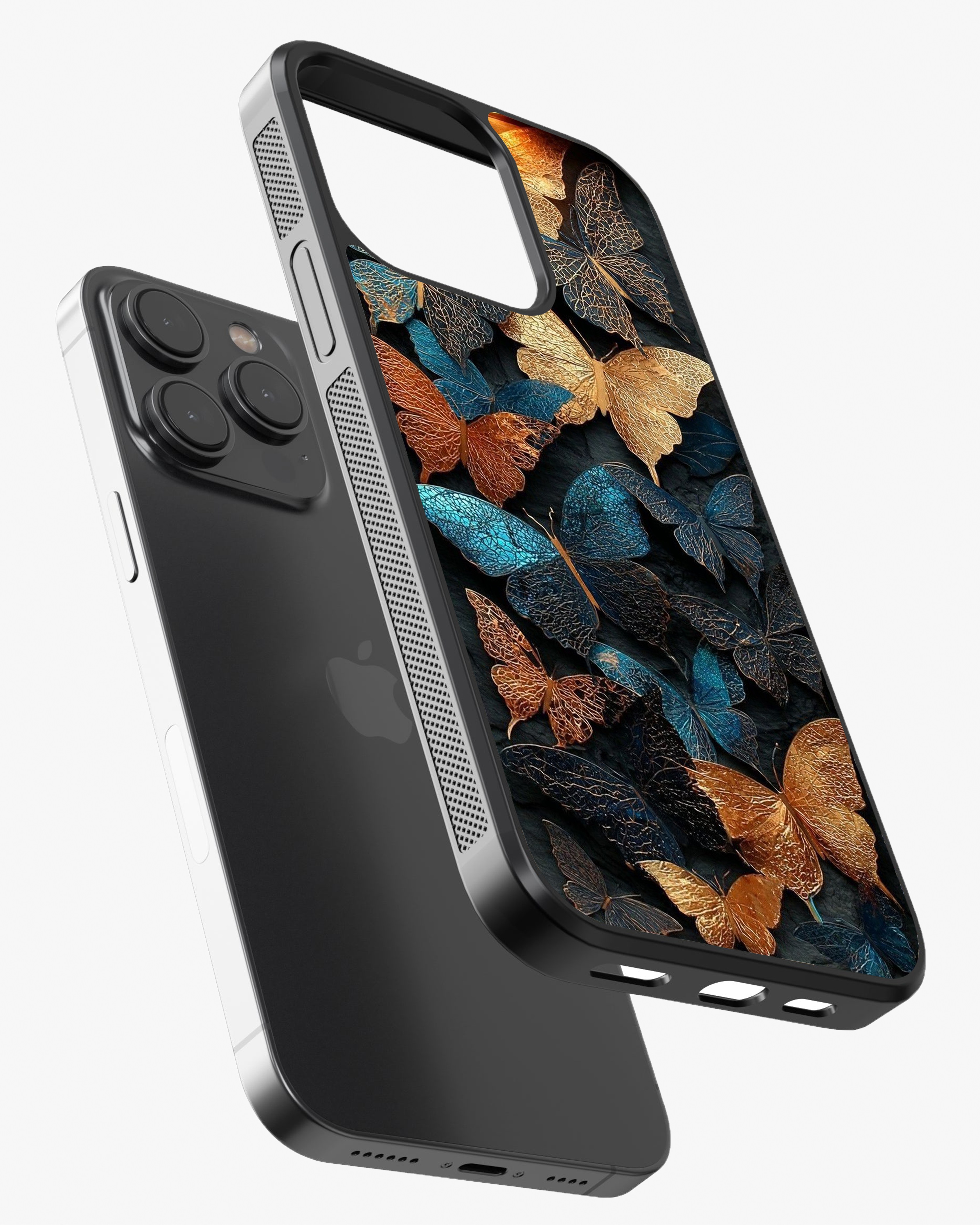 Blue Gold Butterfly Aesthetic Cover Glass Case