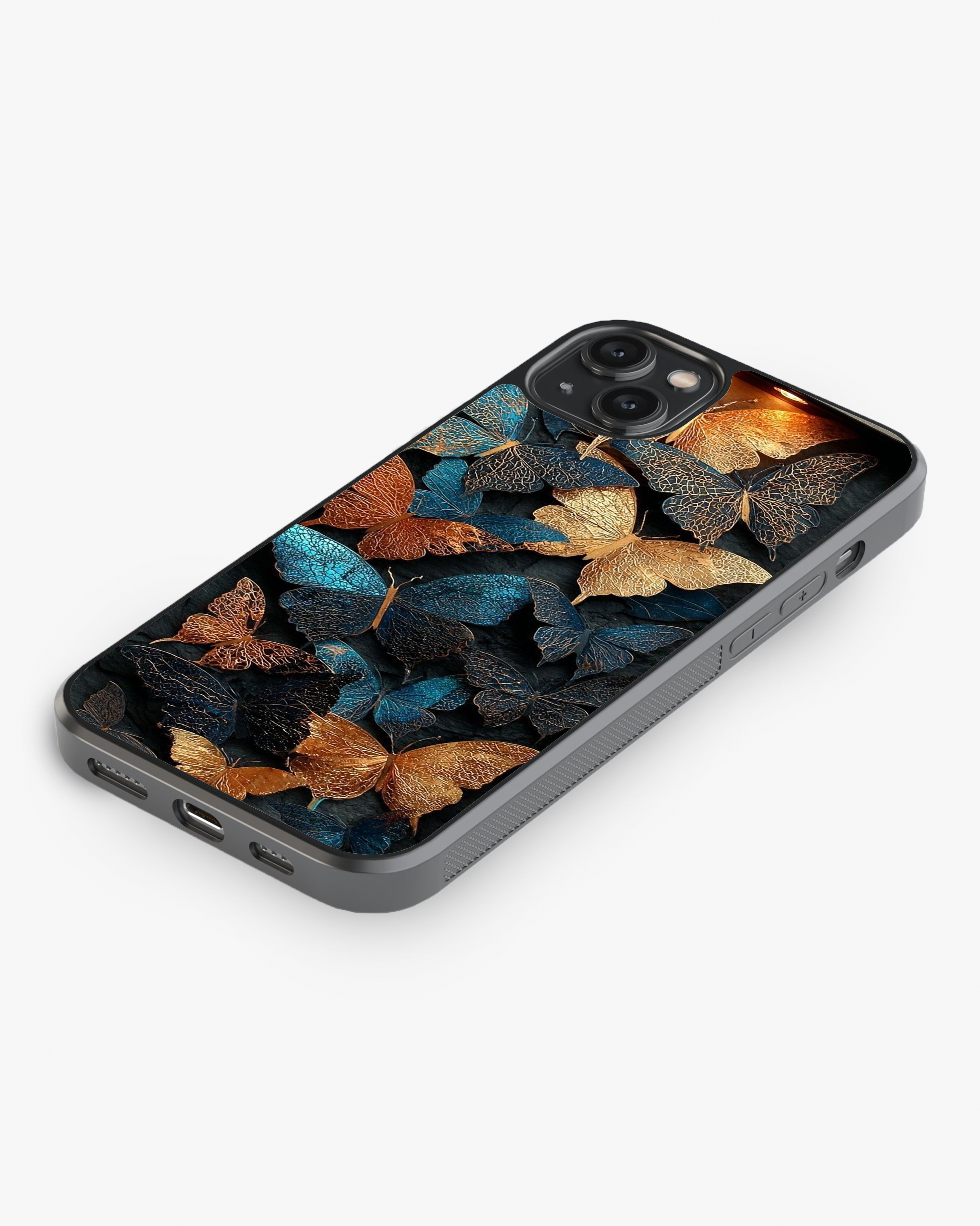 Blue Gold Butterfly Aesthetic Cover Glass Case