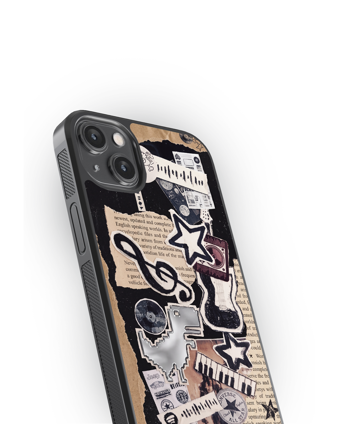 Retro Music Collage Glass Case