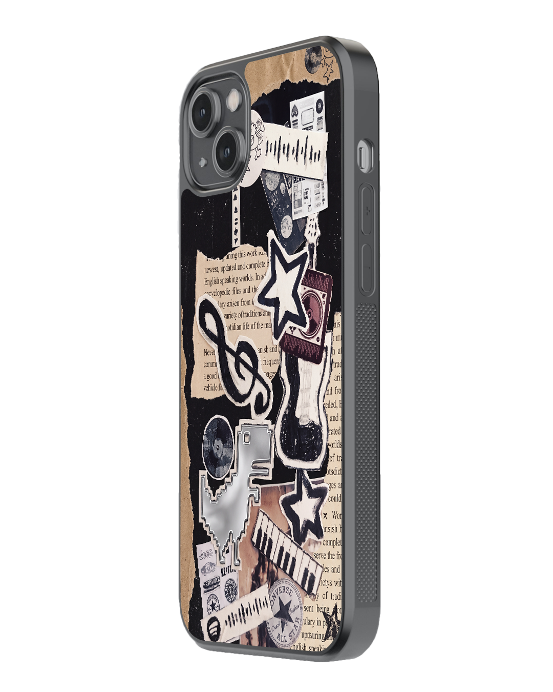 Retro Music Collage Glass Case