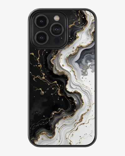 Noir Elegance – Black White Gold  Luxury Marble Case Cover Glass Case