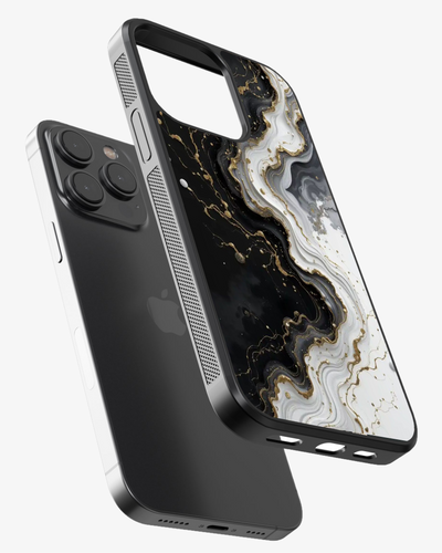 Noir Elegance – Black White Gold  Luxury Marble Case Cover Glass Case