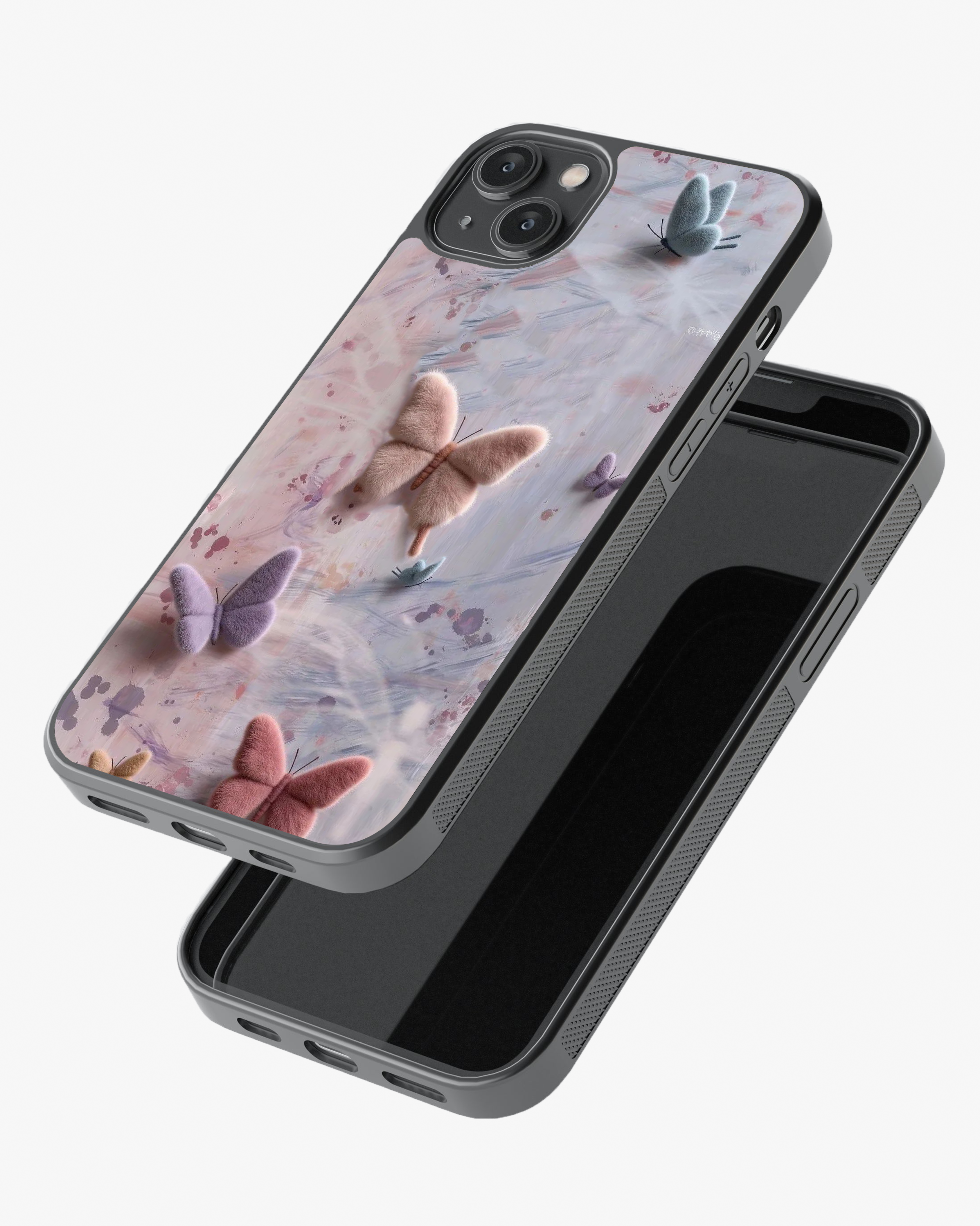 Pastel 3D Butterfly Plush Aesthetic Premium Case Cover Glass Case