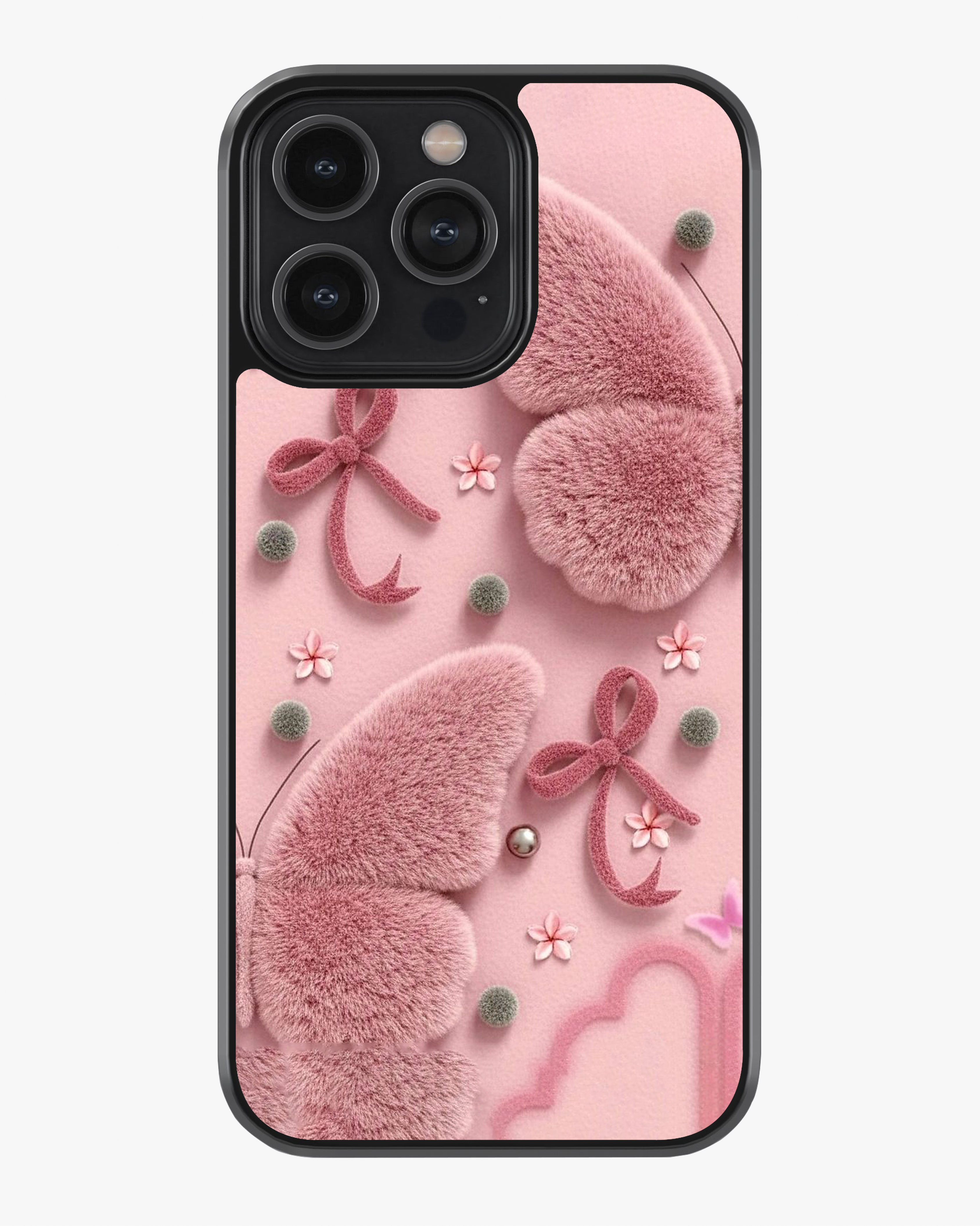 Pink Plush Butterfly & Bow Aesthetic Premium Case Cover Glass Case