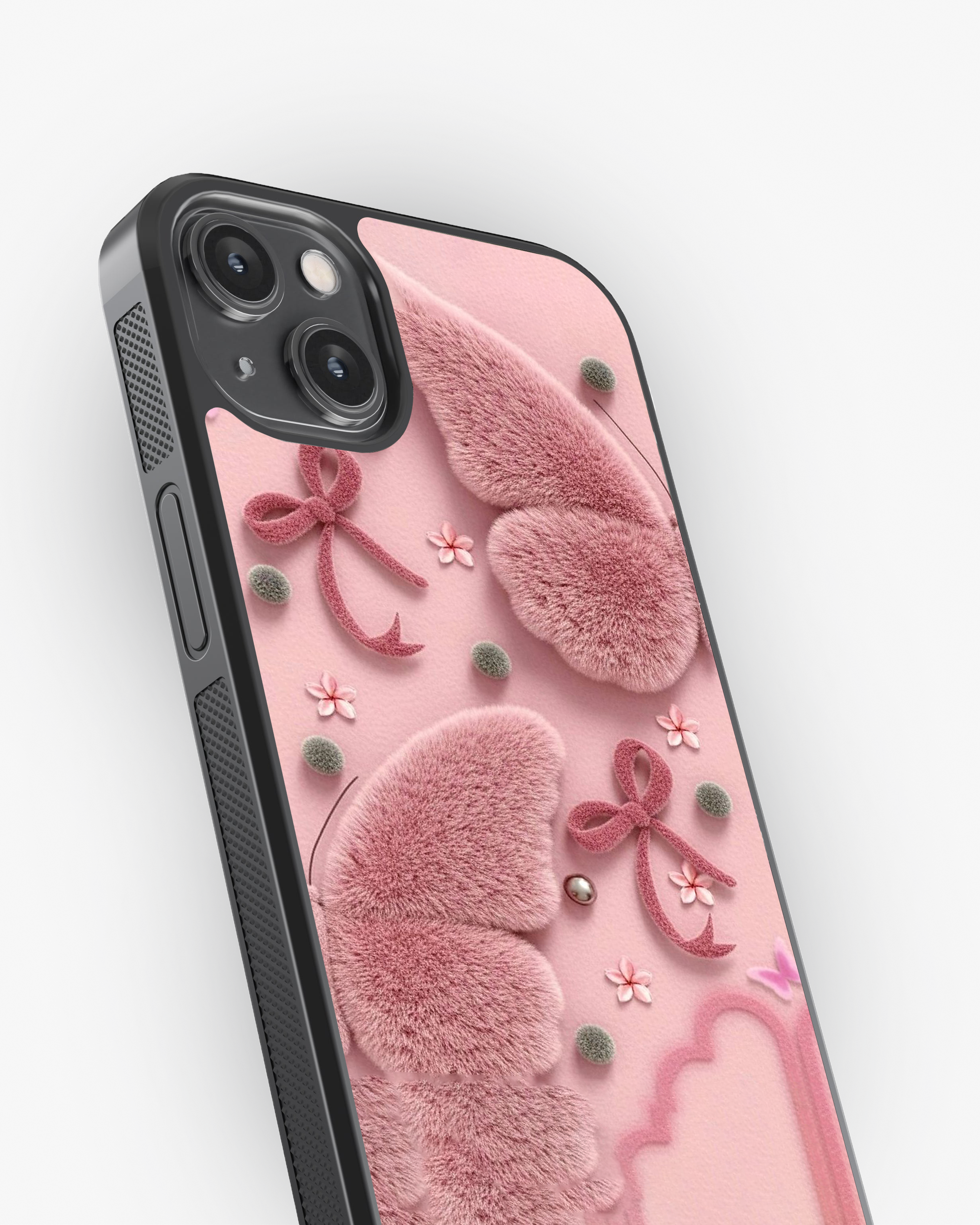 Pink Plush Butterfly & Bow Aesthetic Premium Case Cover Glass Case