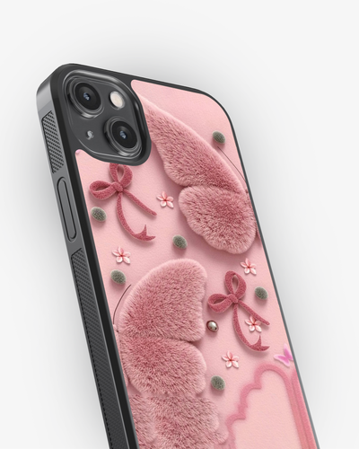 Pink Plush Butterfly & Bow Aesthetic Premium Case Cover Glass Case