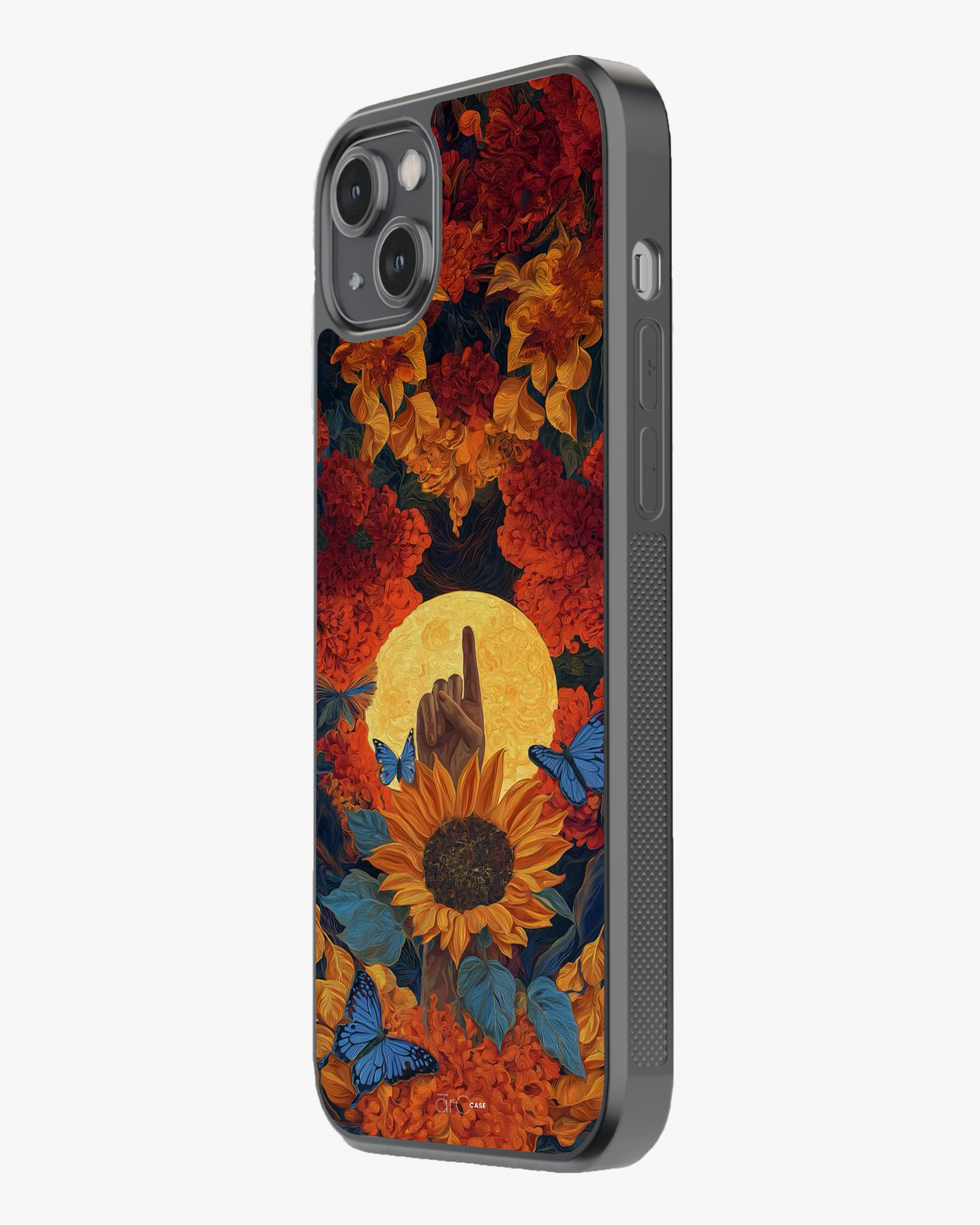 Celestial Bloom – Sunflower, Moon & Butterfly Artistic Premium Case Cover Glass Case