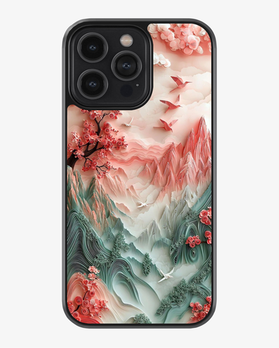 3D Cherry Blossom Mountain Case Cover Glass Case