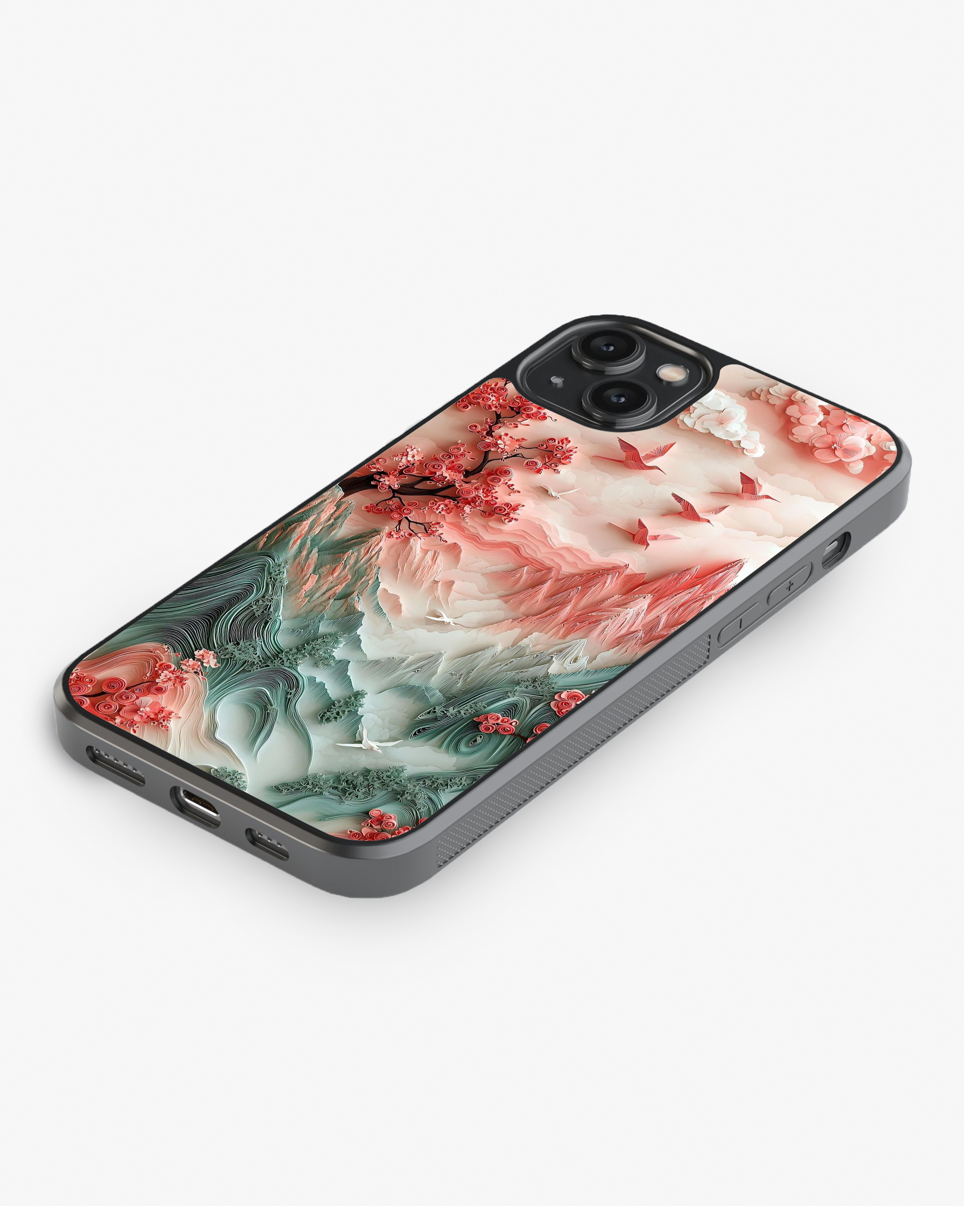 3D Cherry Blossom Mountain Case Cover Glass Case