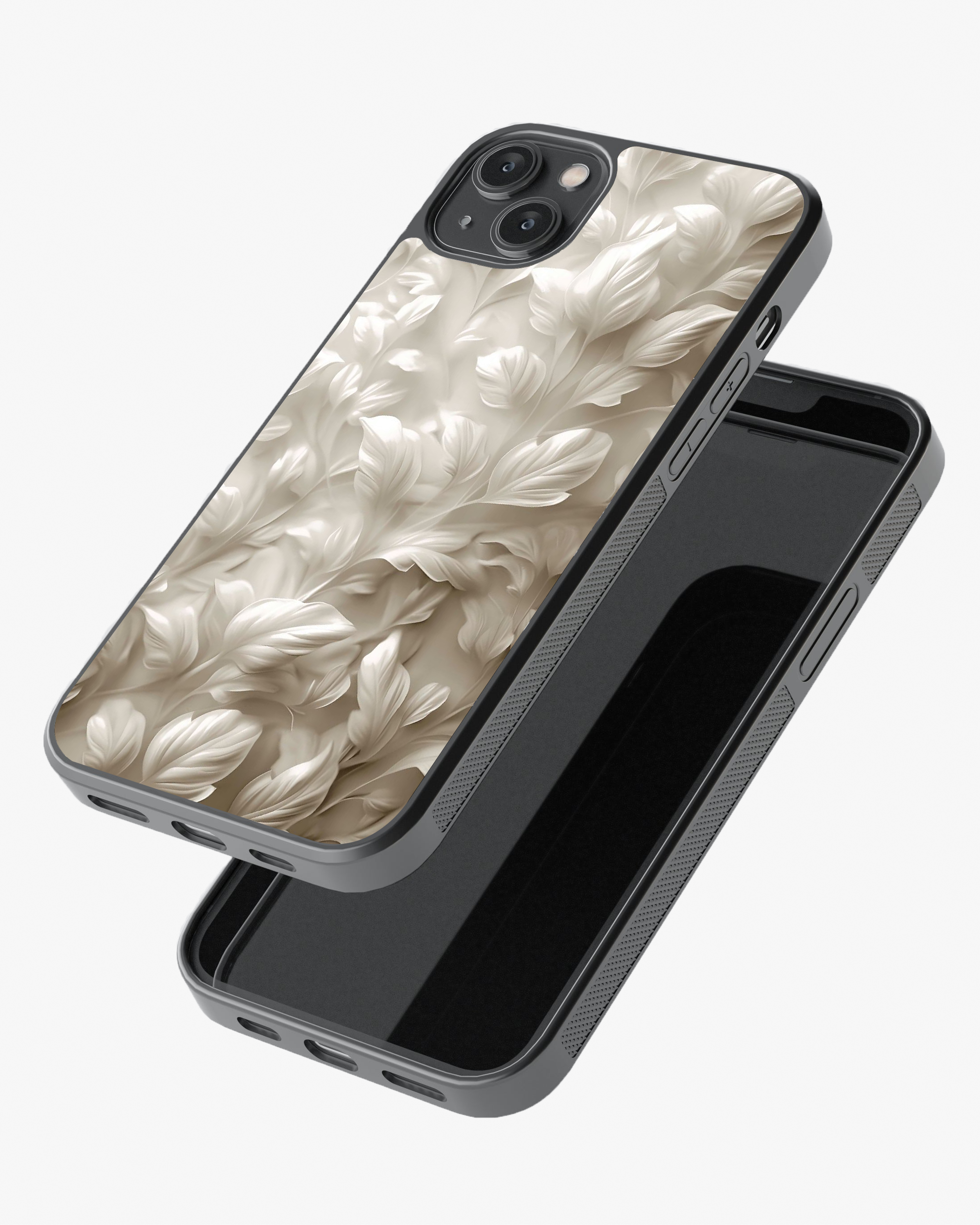 Premium White Leaf Texture Case Cover Glass Case