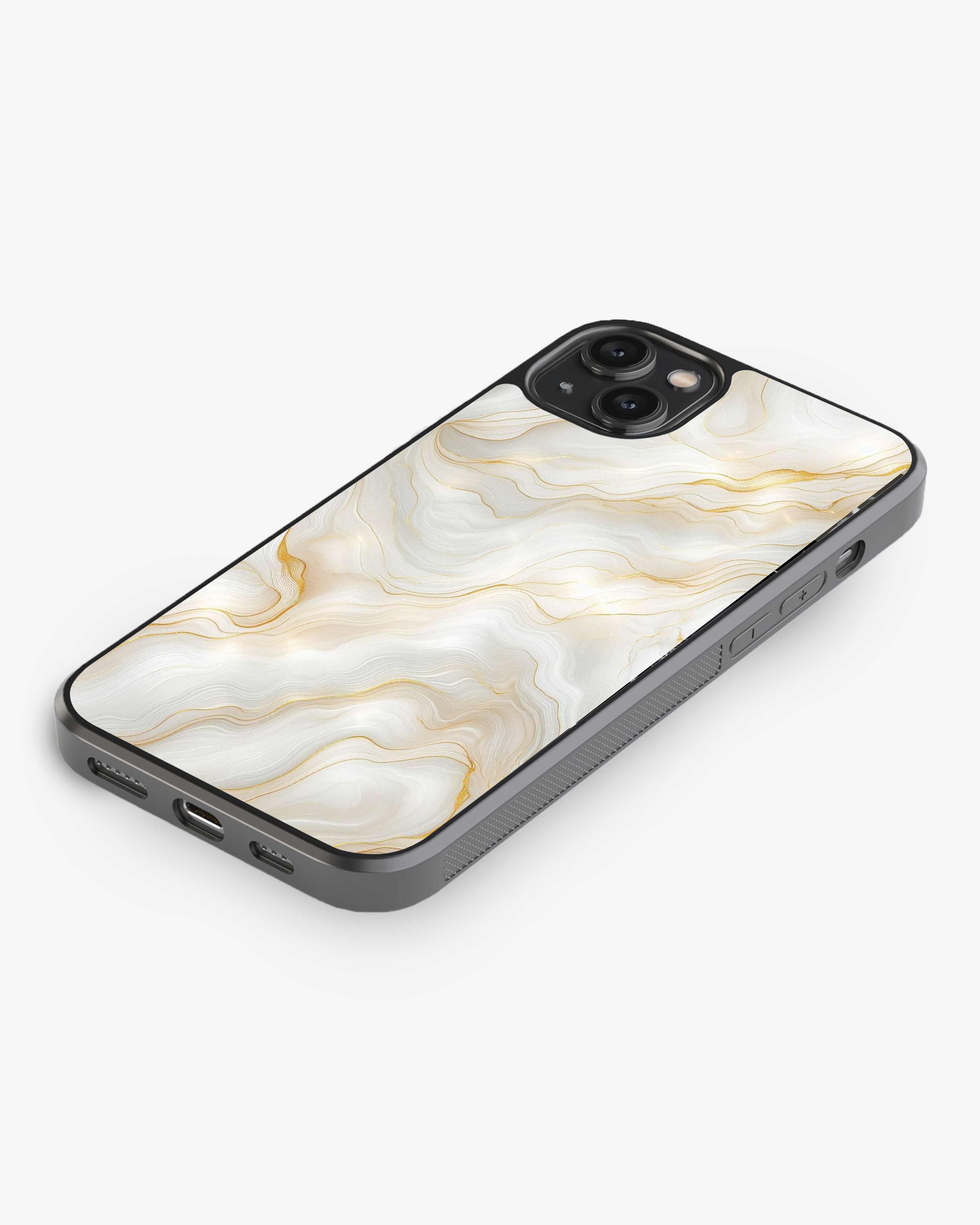 Luxury White Marble Gold Line Case Cover Glass Case