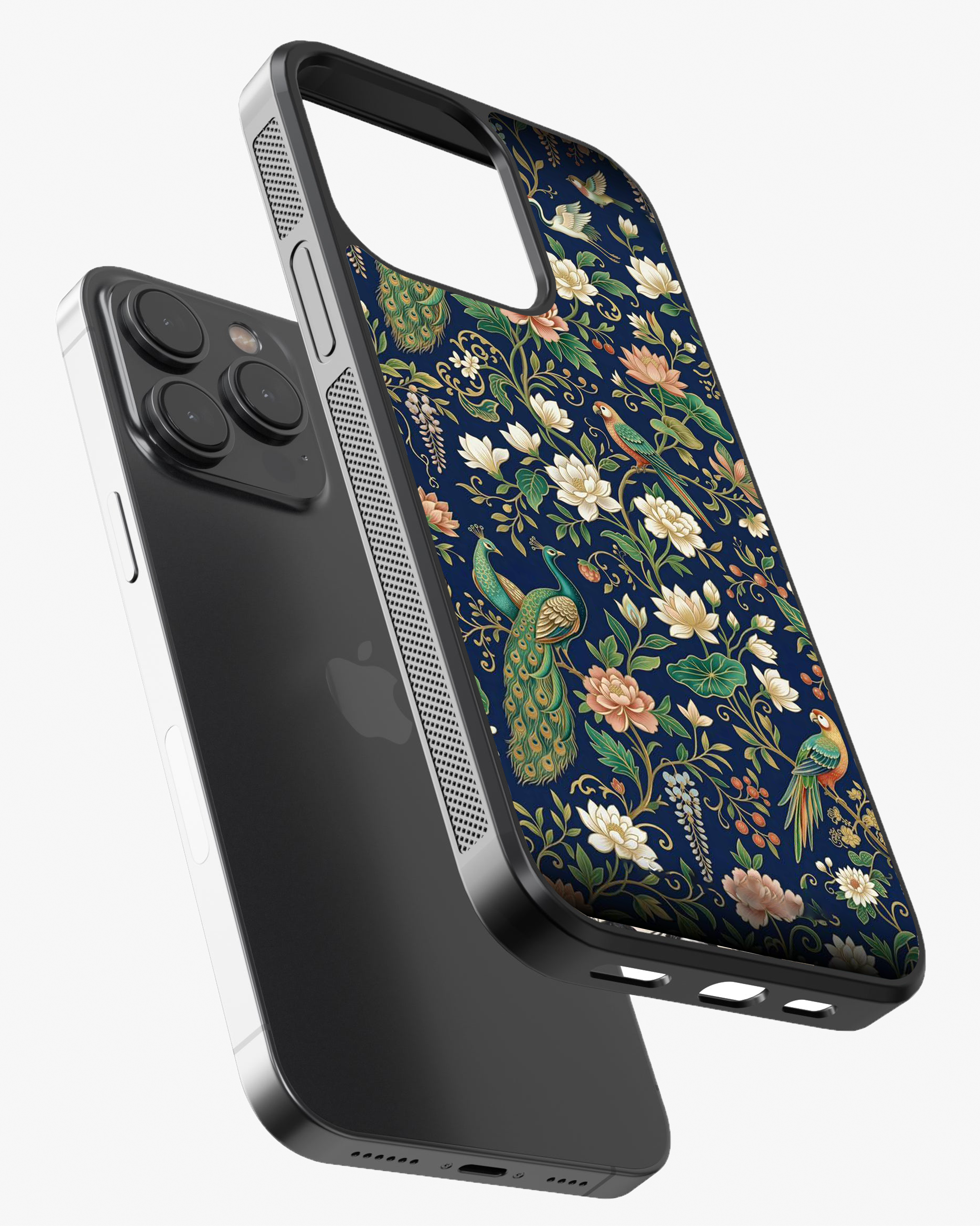 Royal Peacock Floral Premium Cover Glass Case