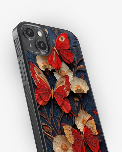 Luxury Red Butterfly Floral Designer Cover Glass Case