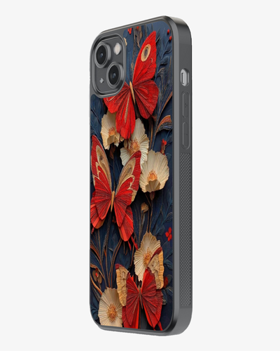 Luxury Red Butterfly Floral Designer Cover Glass Case