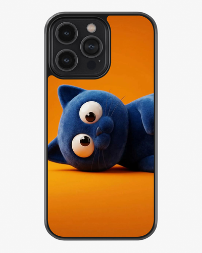 Cute Blue Cat Vibe – Orange Pop Aesthetic Cover Glass Case