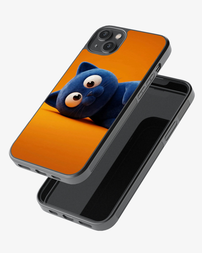 Cute Blue Cat Vibe – Orange Pop Aesthetic Cover Glass Case