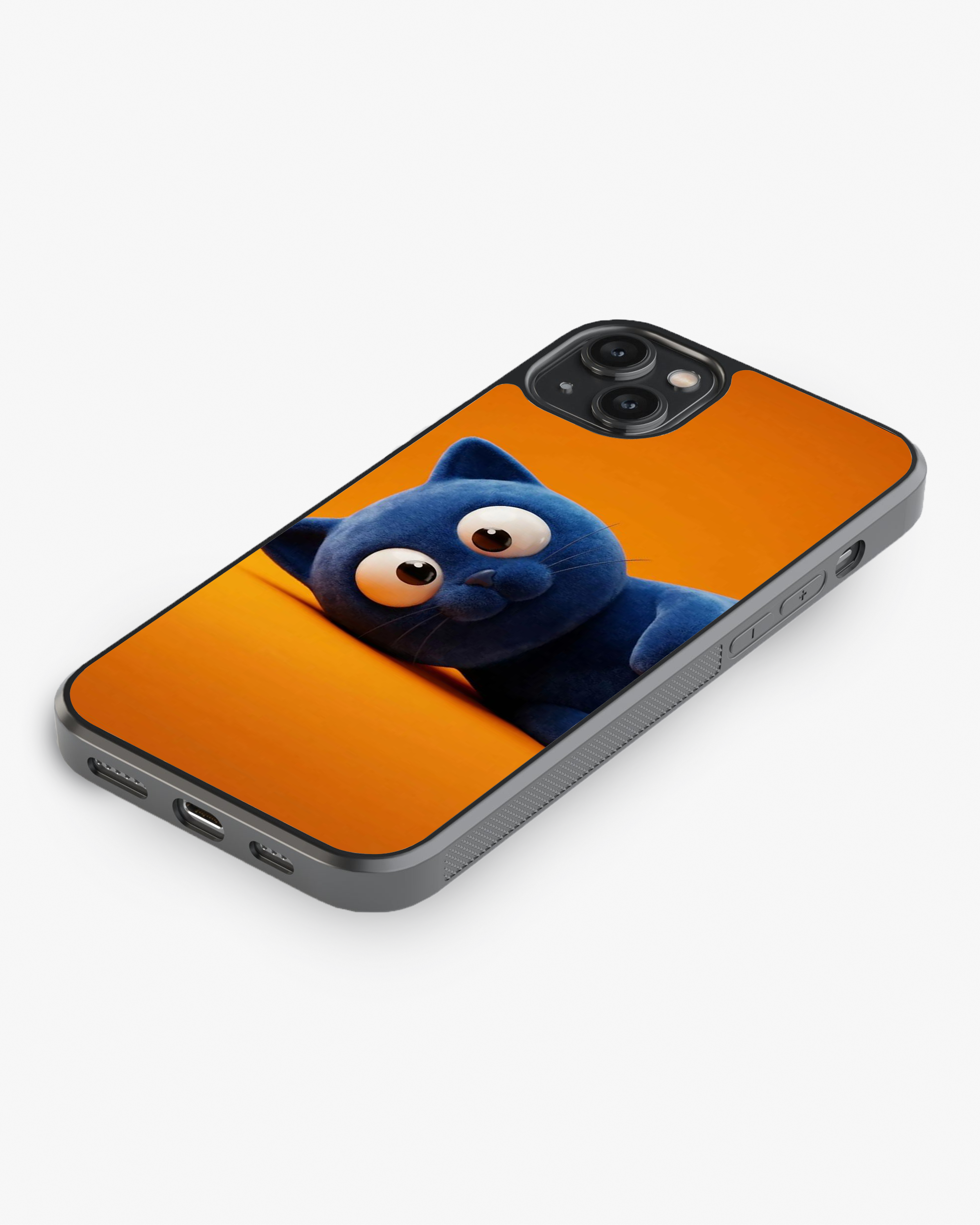 Cute Blue Cat Vibe – Orange Pop Aesthetic Cover Glass Case