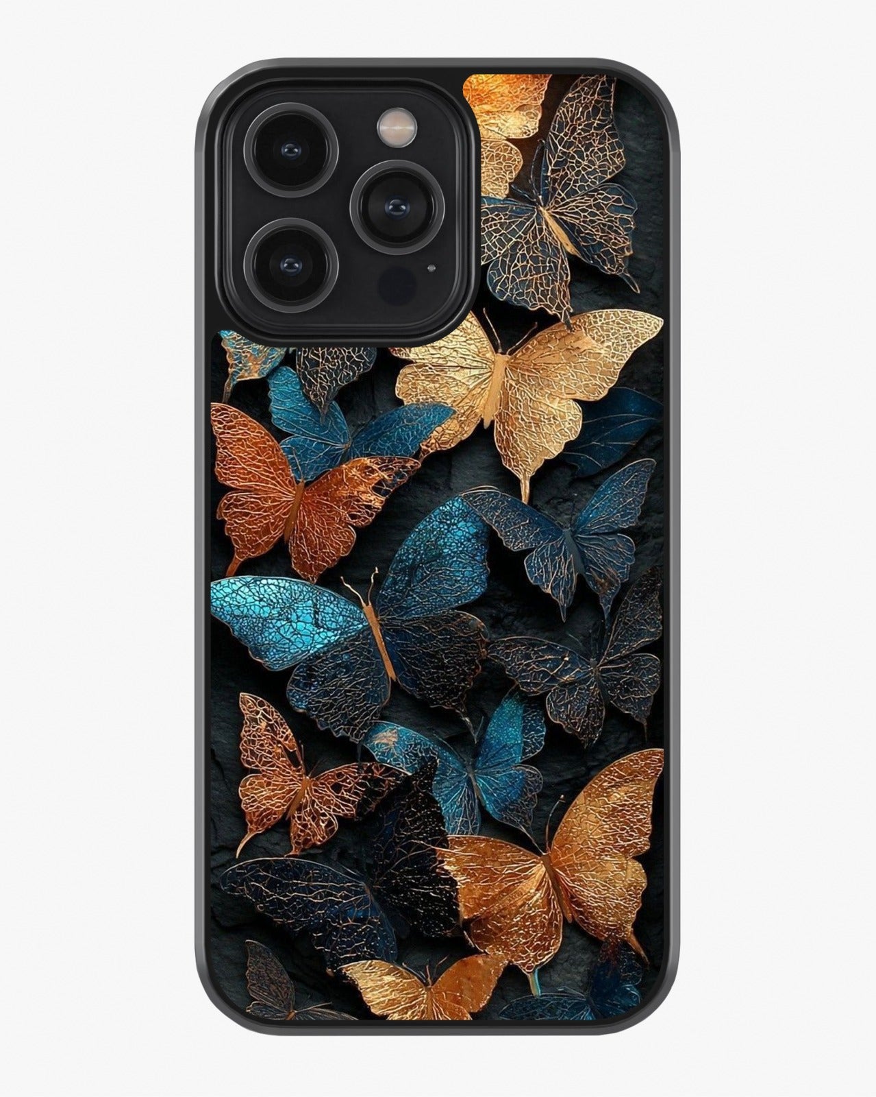 Blue Gold Butterfly Aesthetic Cover Glass Case