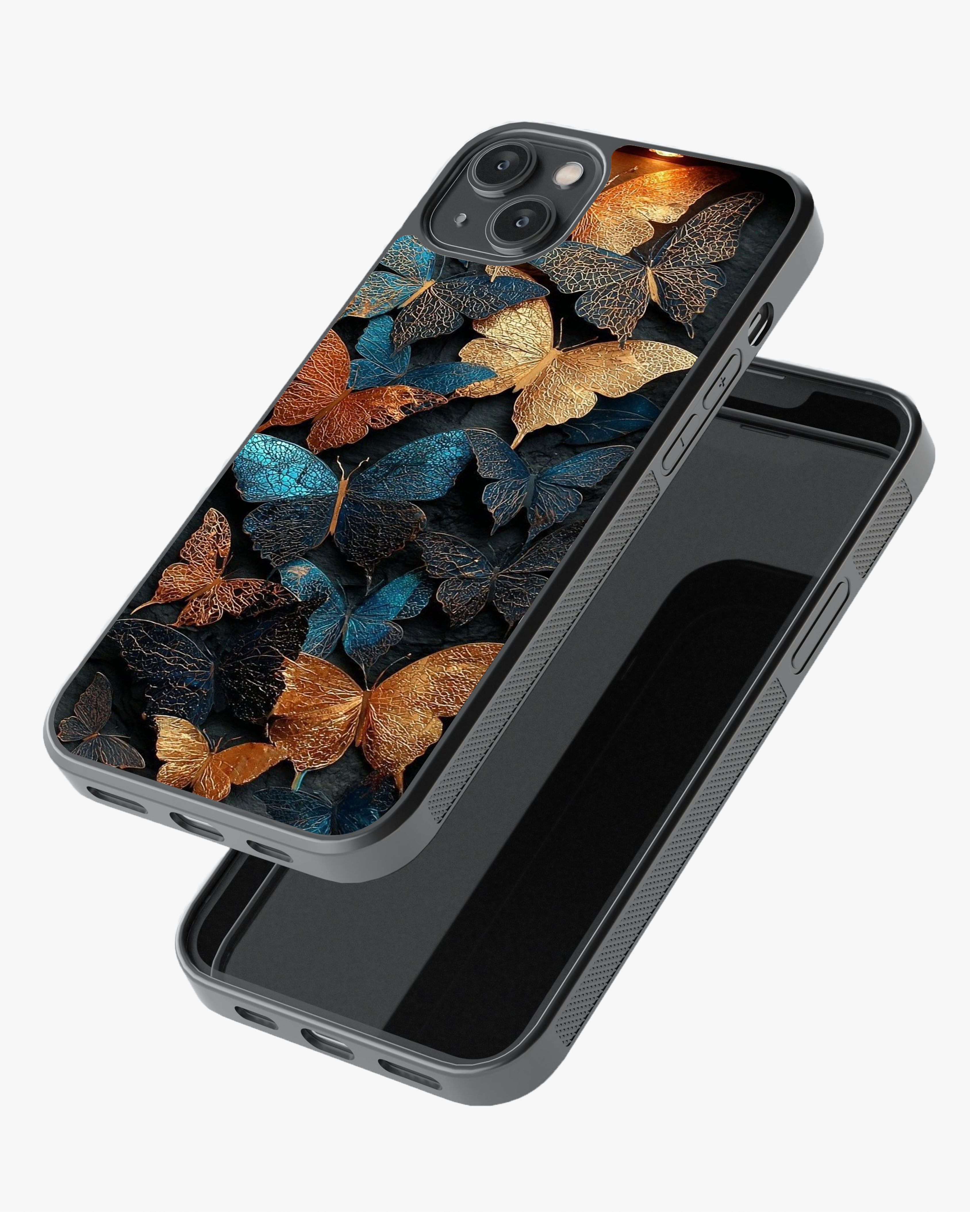 Blue Gold Butterfly Aesthetic Cover Glass Case
