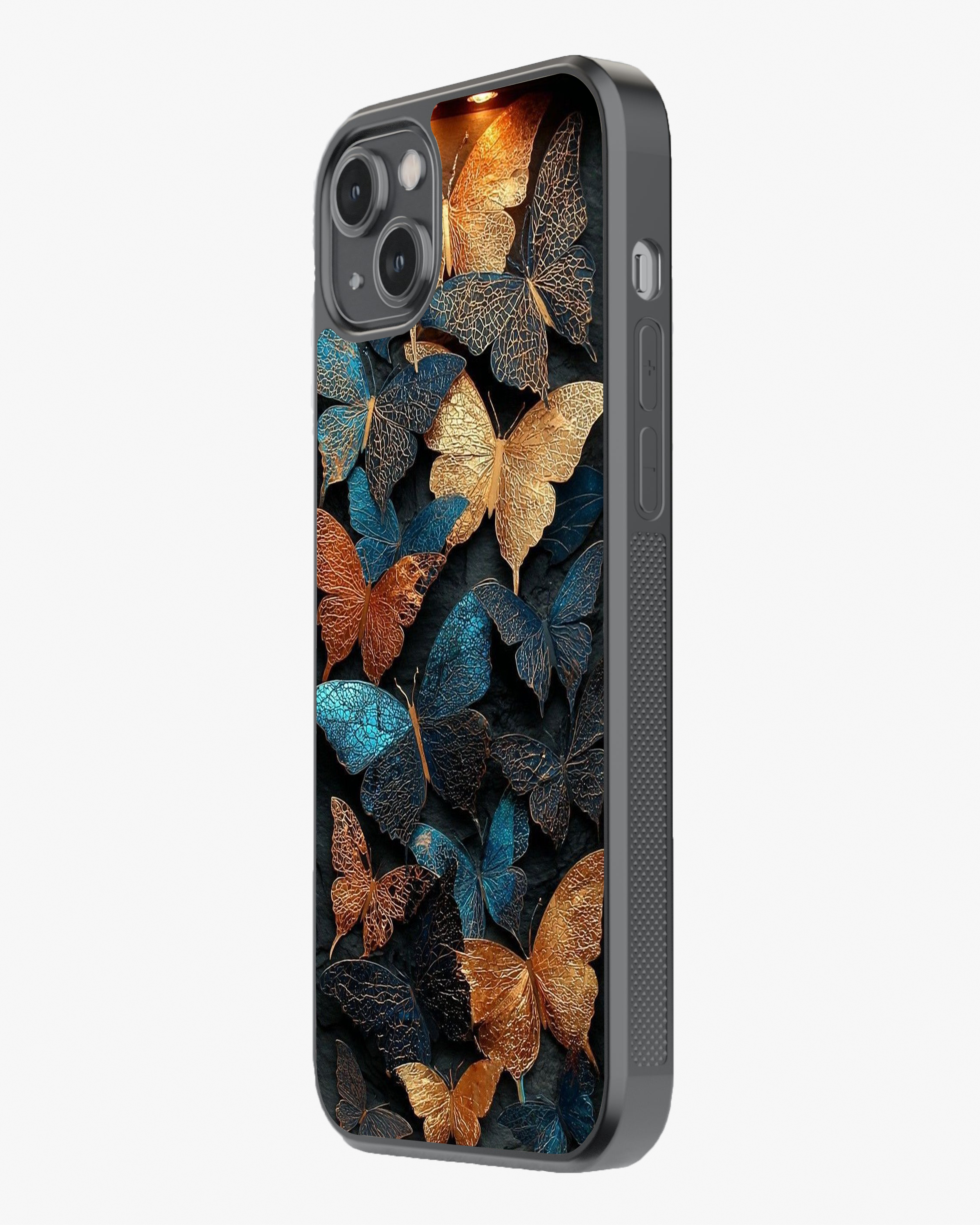 Blue Gold Butterfly Aesthetic Cover Glass Case