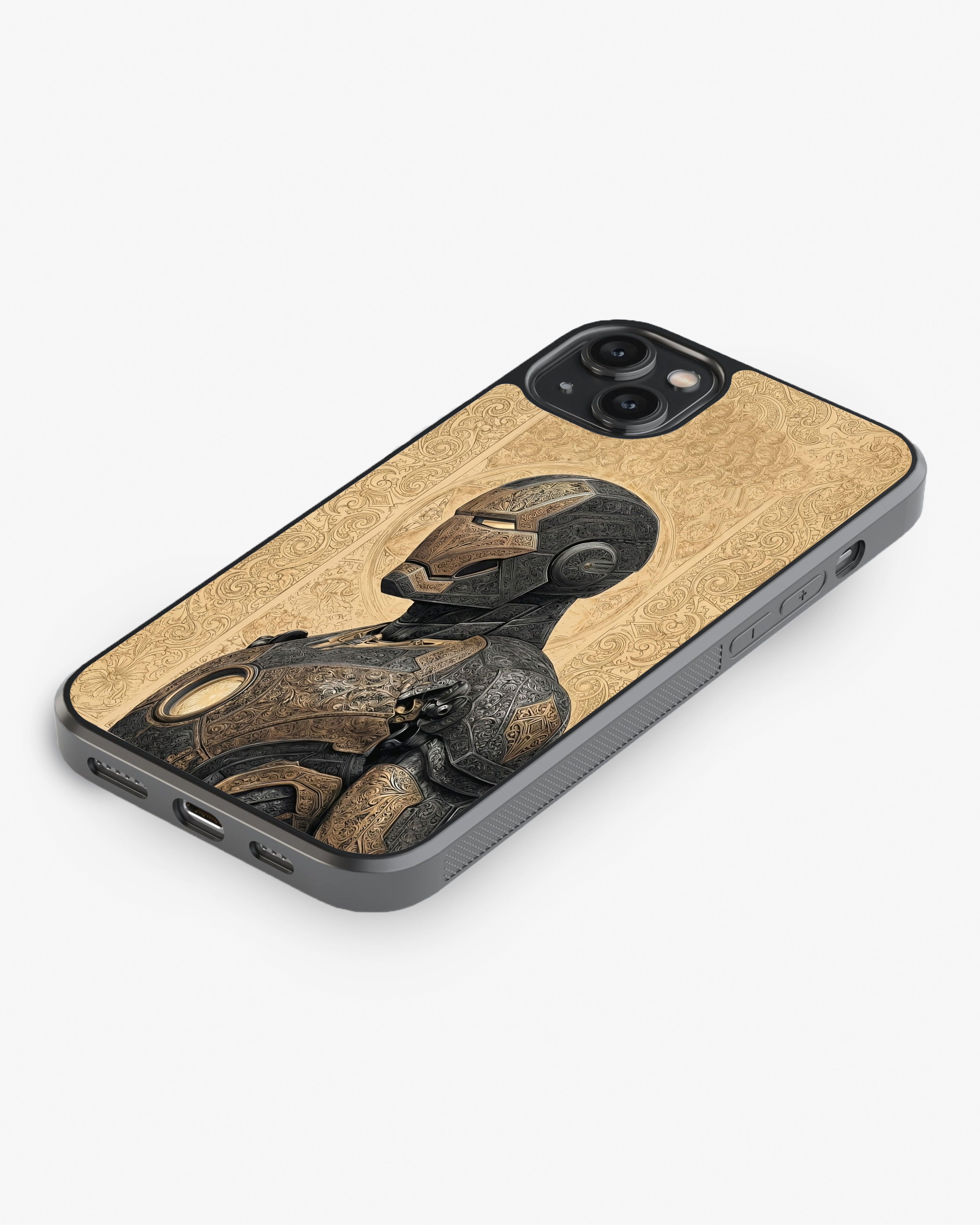 Golden Engraved Iron Man Phone Cover Glass Case