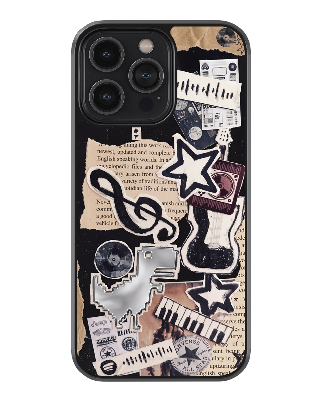 Retro Music Collage Glass Case