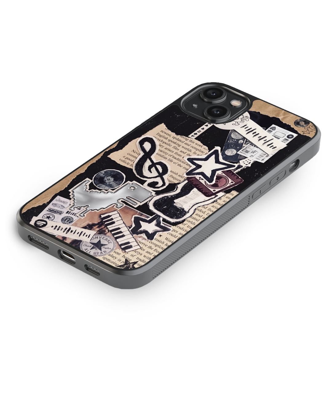 Retro Music Collage Glass Case