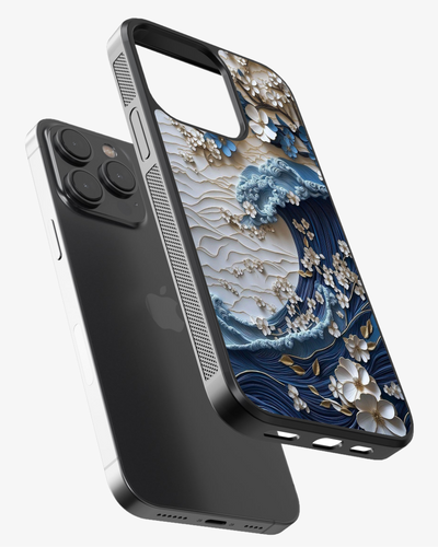 Blue Wave & Floral Art Case Cover Glass Case