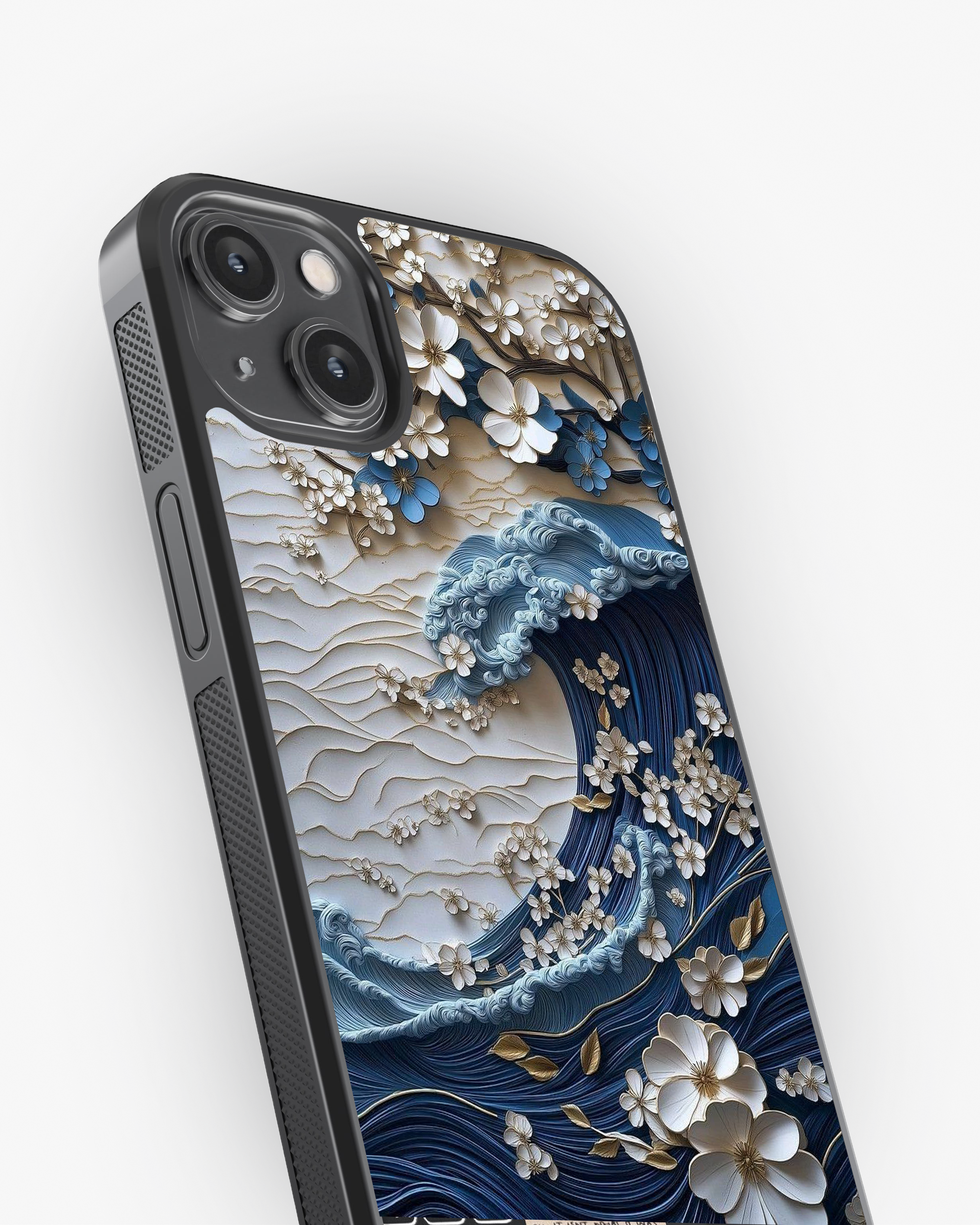 Blue Wave & Floral Art Case Cover Glass Case