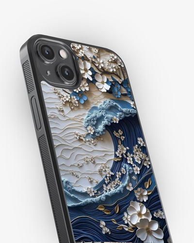 Blue Wave & Floral Art Case Cover Glass Case