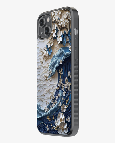 Blue Wave & Floral Art Case Cover Glass Case